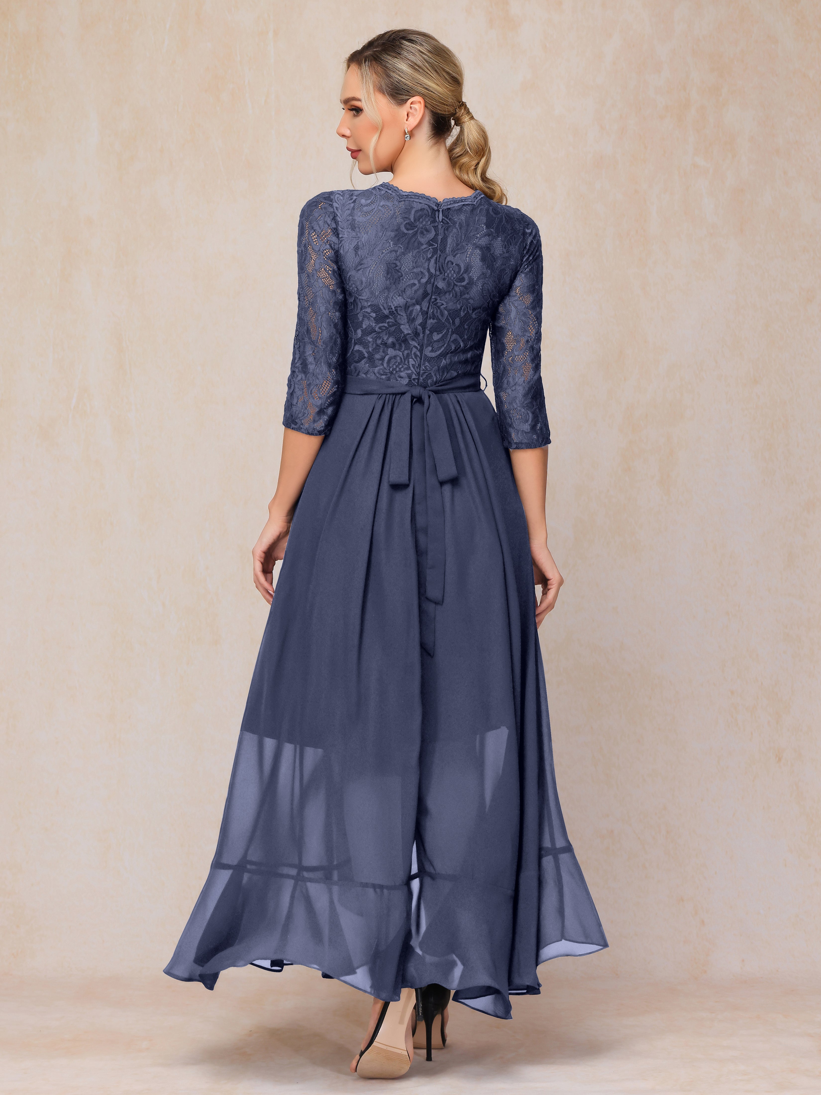 Ankle Length Short Sleeves Chiffon Lace Mother Of The Groom Dress