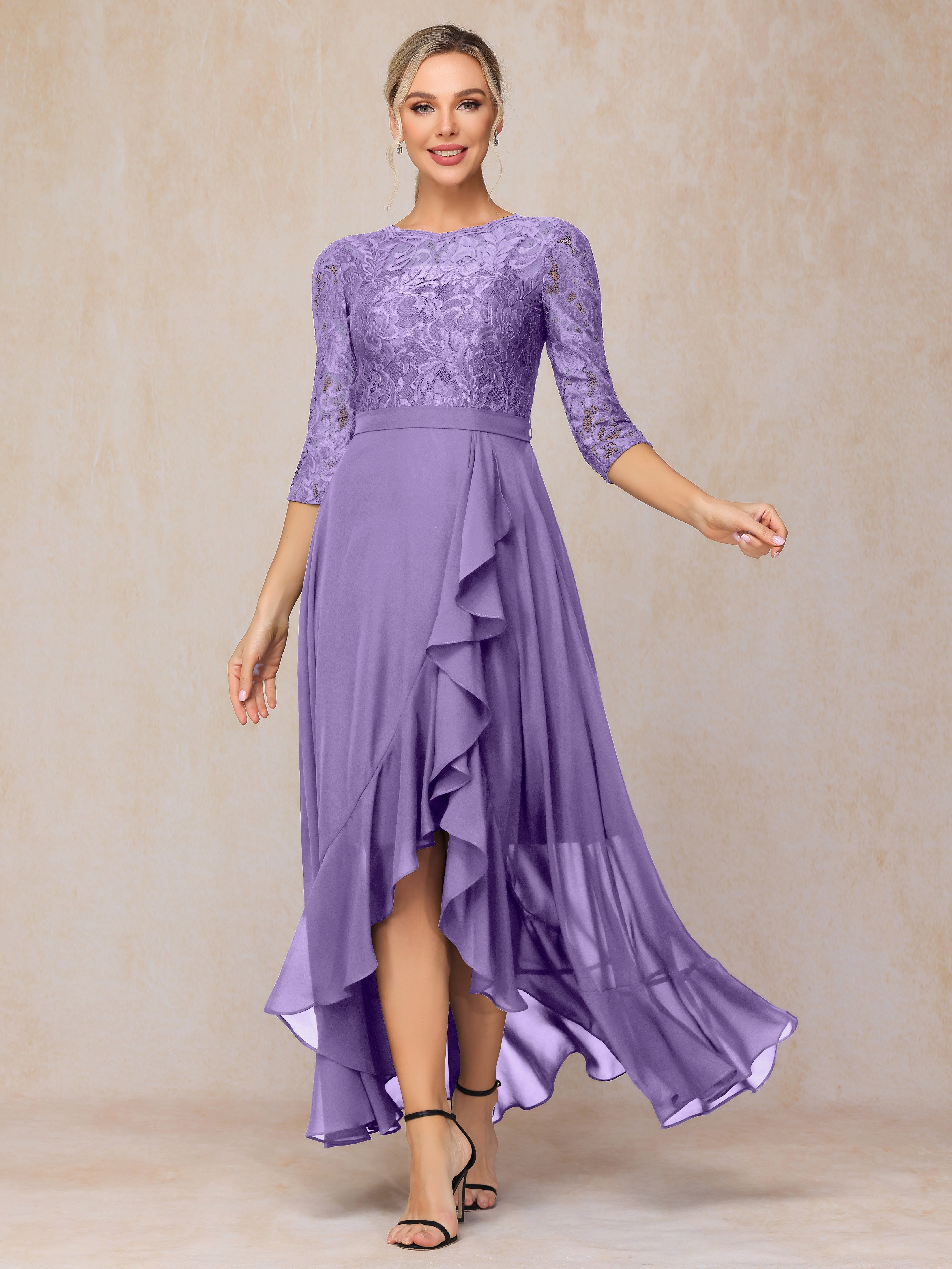 Ankle Length Short Sleeves Chiffon Lace Mother Of The Groom Dress