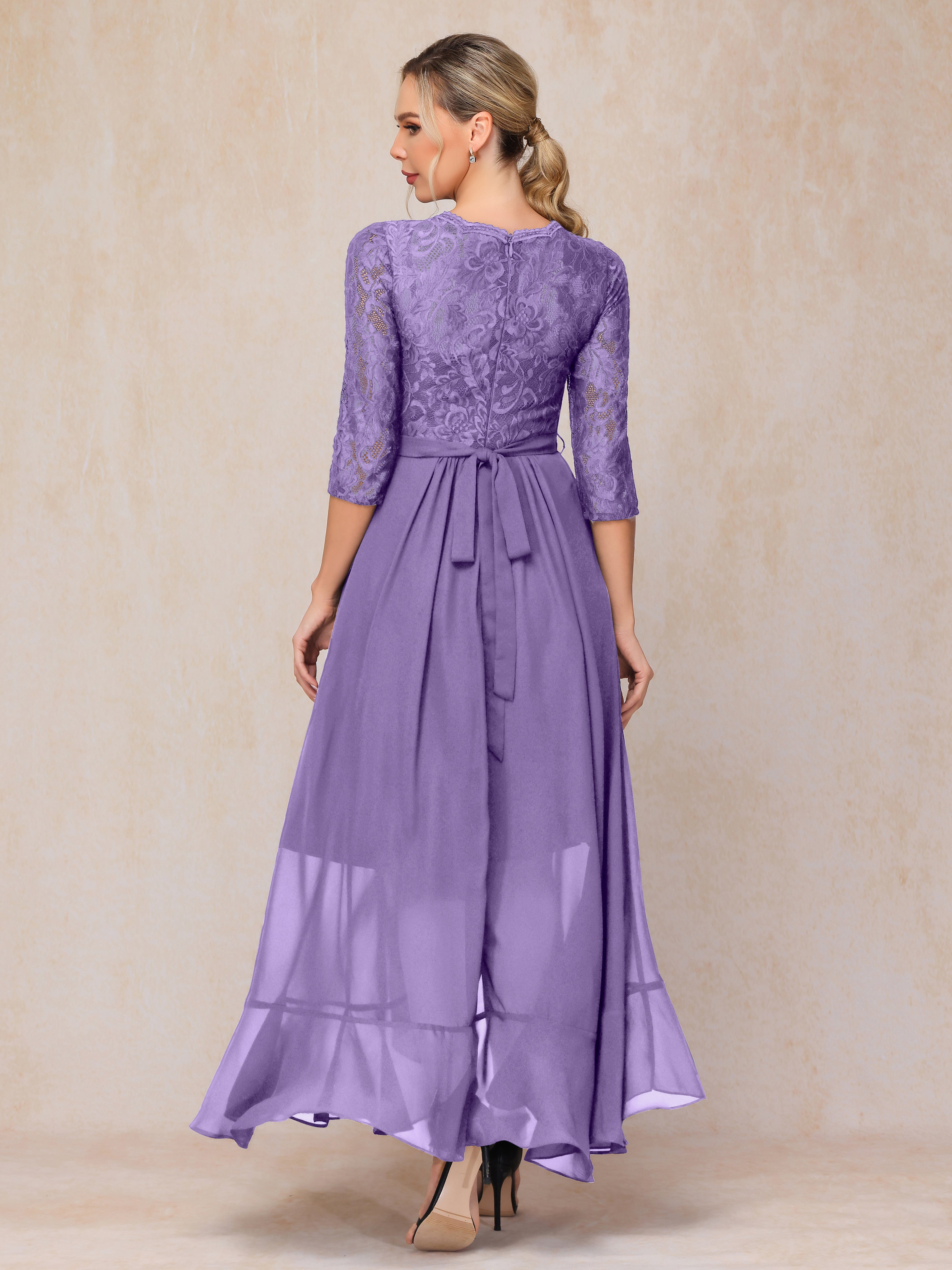 Ankle Length Short Sleeves Chiffon Lace Mother Of The Groom Dress