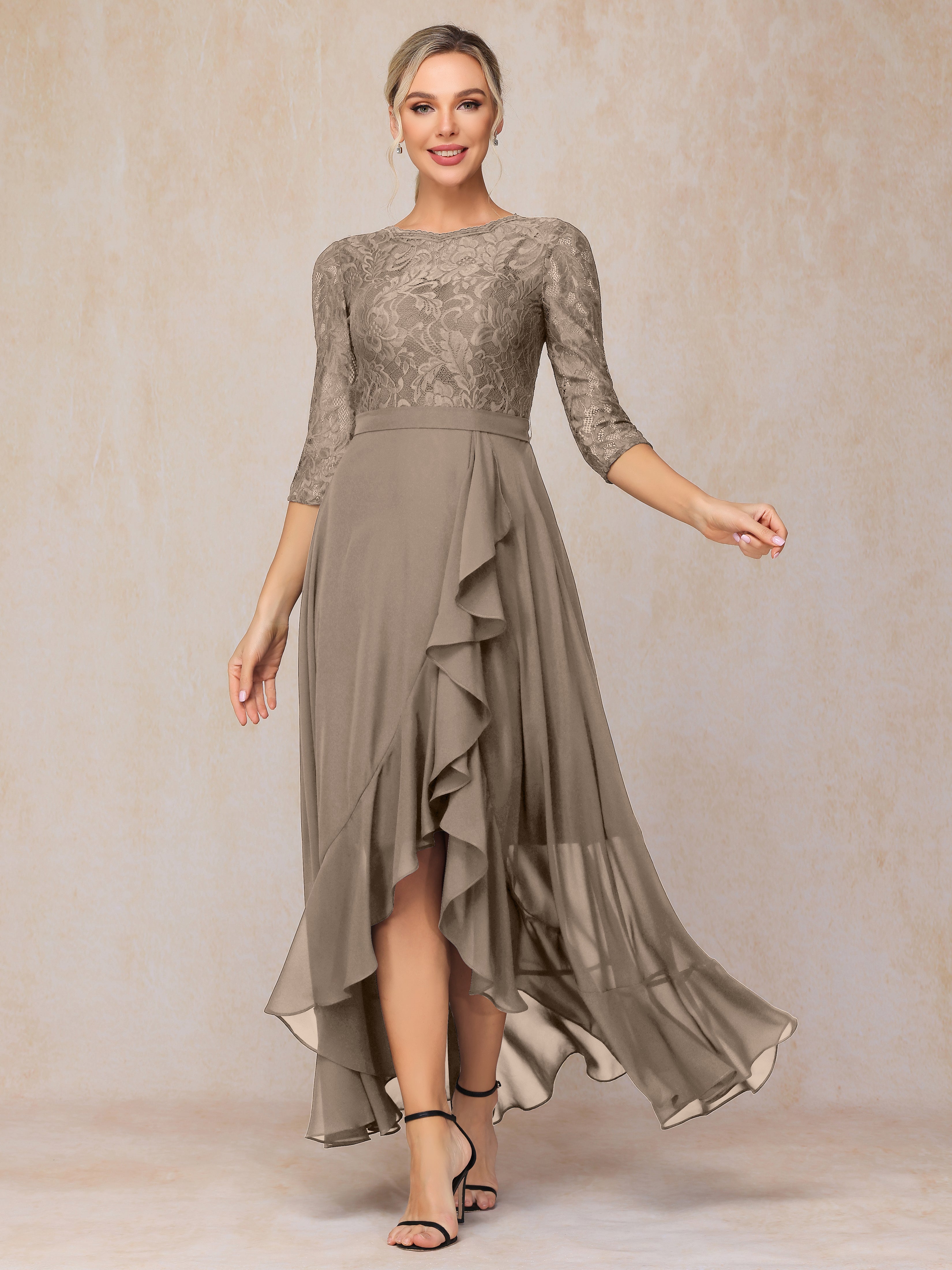 Ankle Length Short Sleeves Chiffon Lace Mother Of The Groom Dress