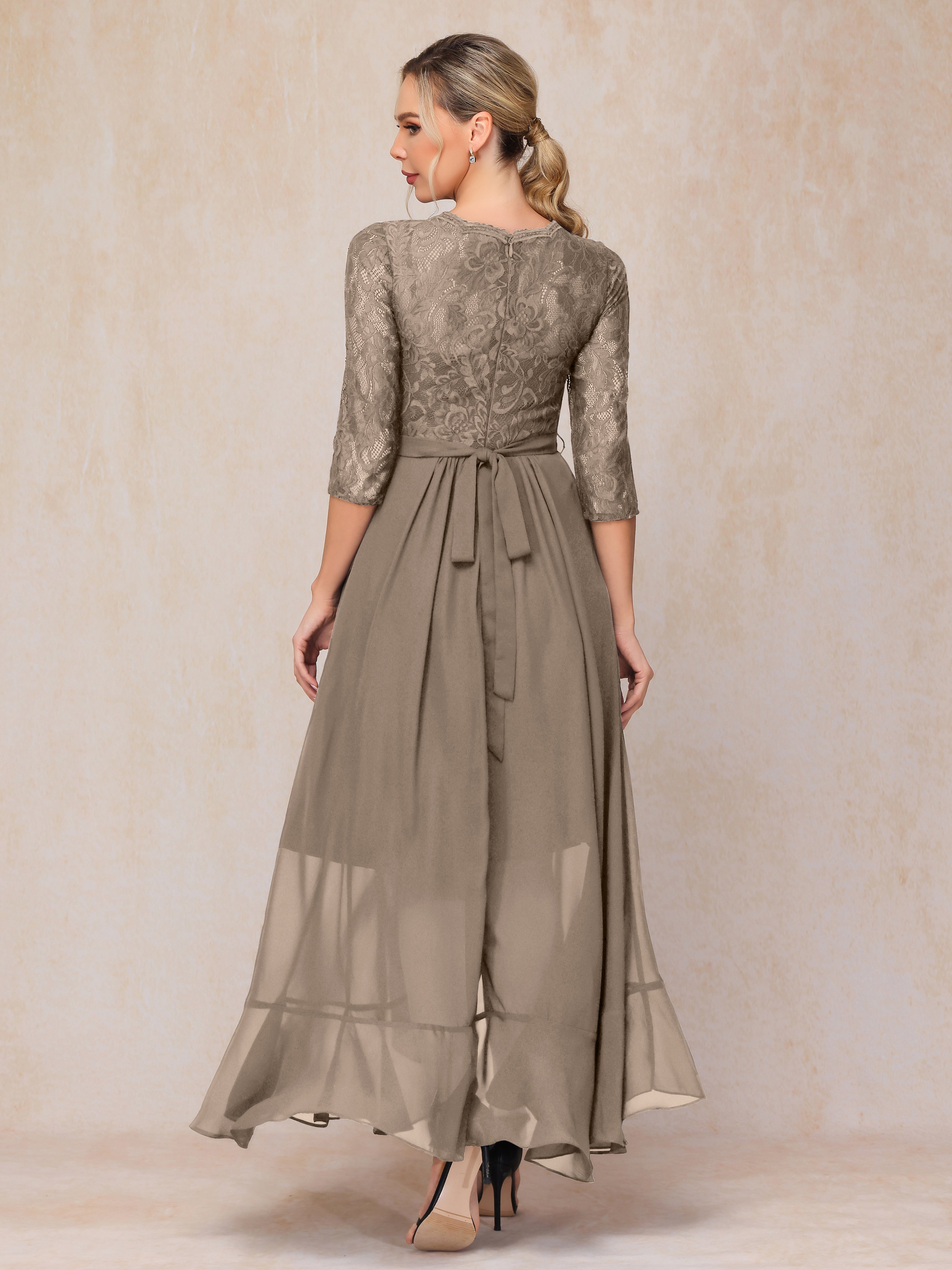 Ankle Length Short Sleeves Chiffon Lace Mother Of The Groom Dress