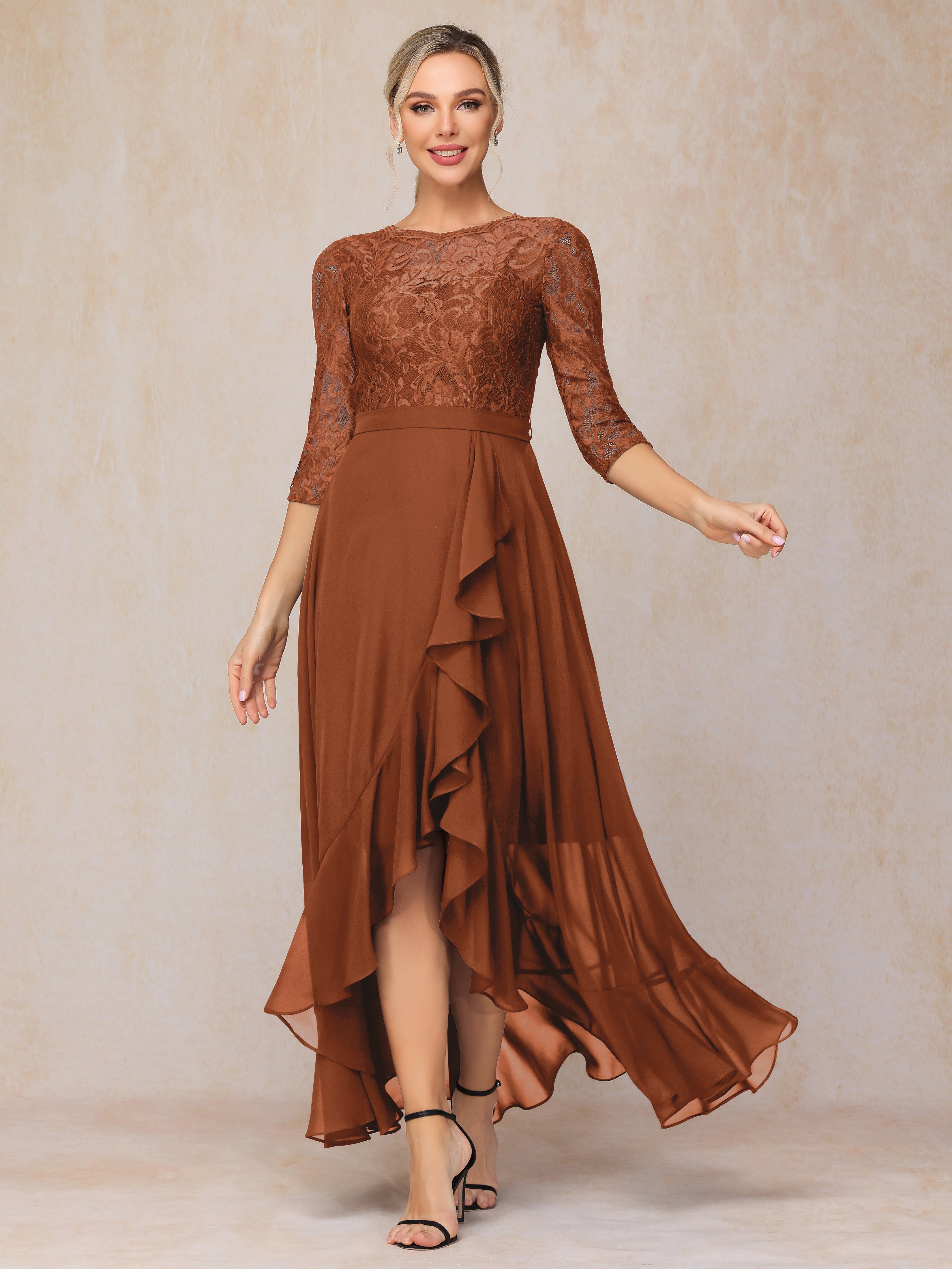 Ankle Length Short Sleeves Chiffon Lace Mother Of The Groom Dress