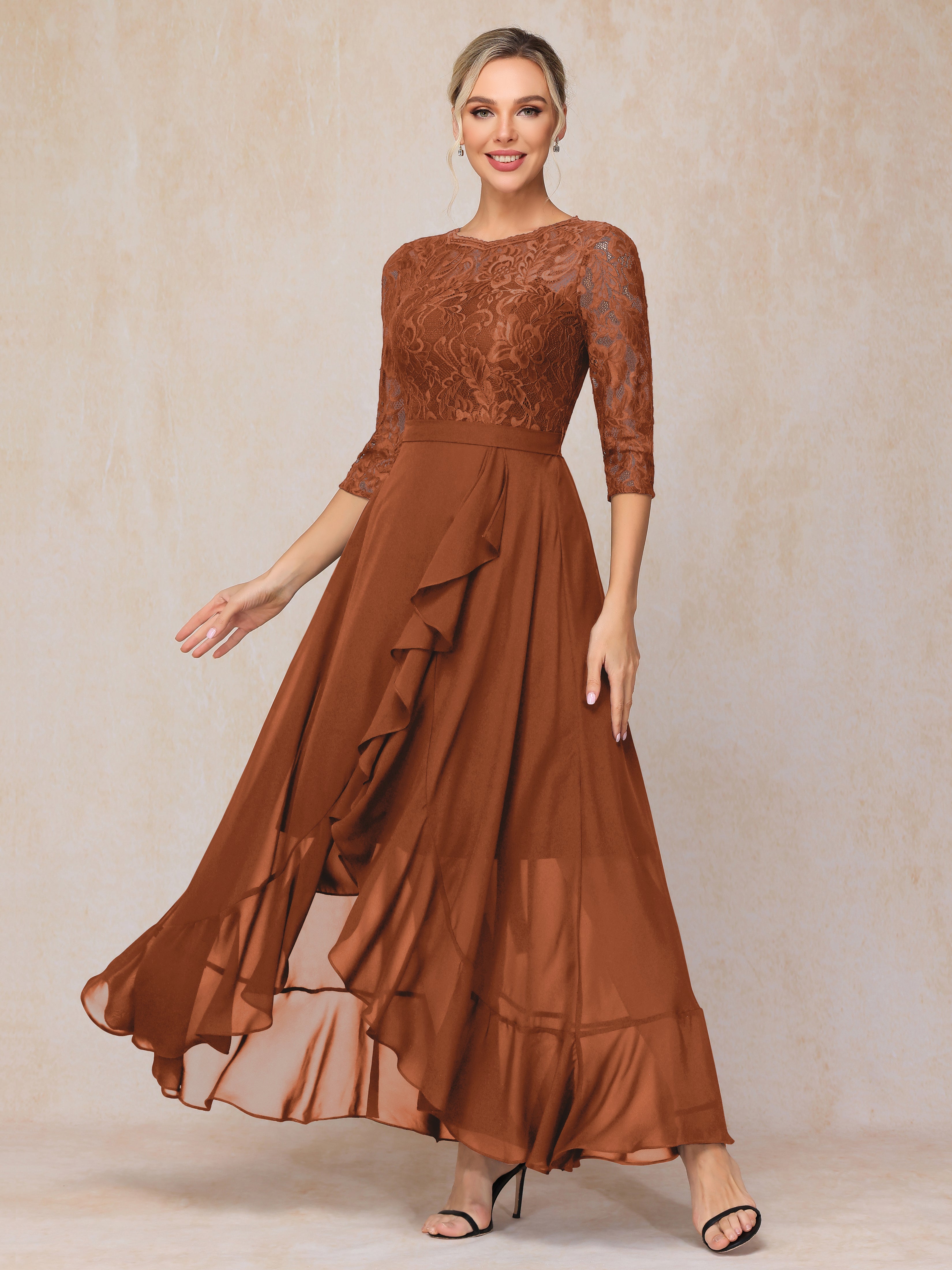 Ankle Length Short Sleeves Chiffon Lace Mother Of The Groom Dress