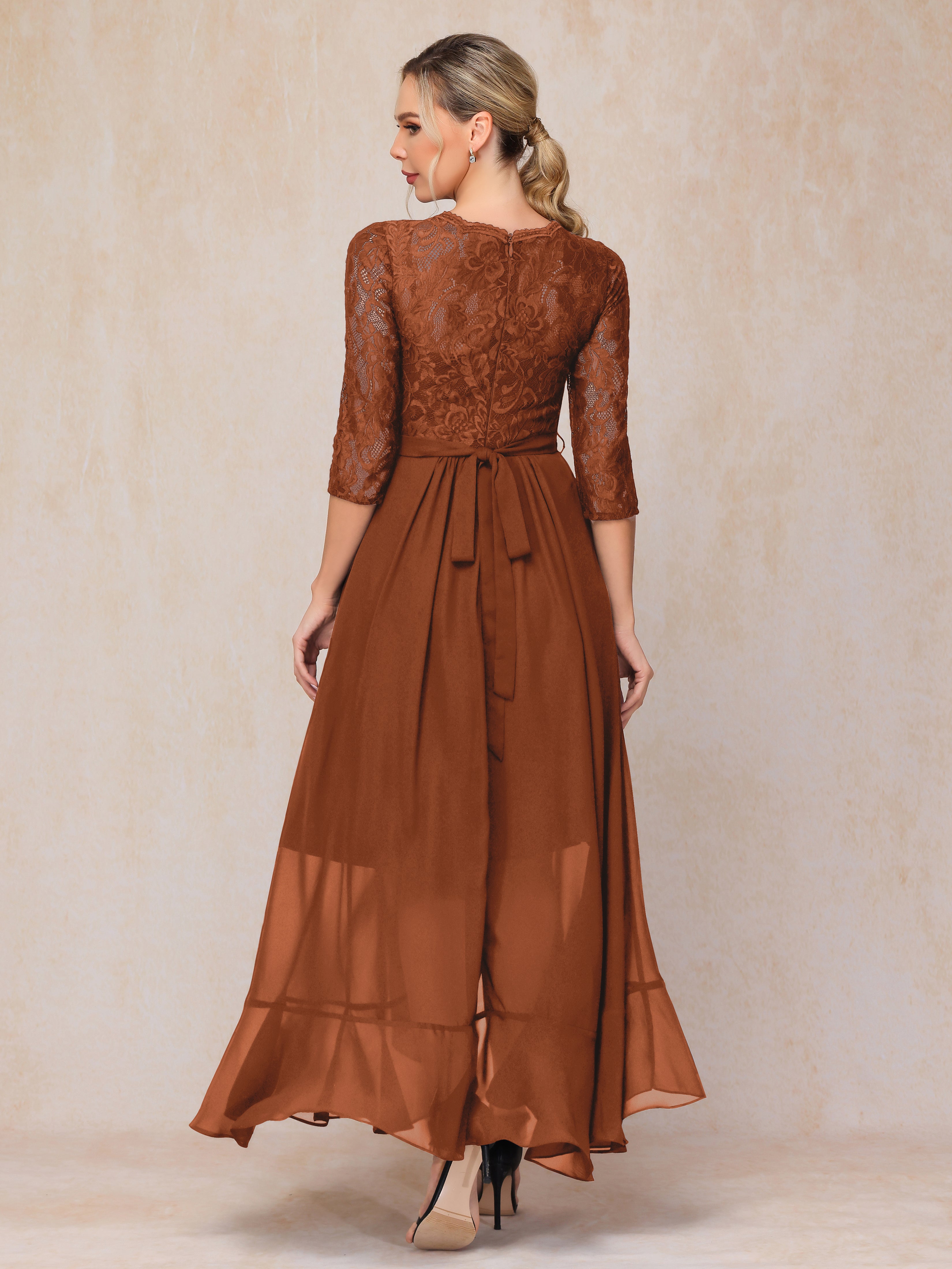 Ankle Length Short Sleeves Chiffon Lace Mother Of The Groom Dress