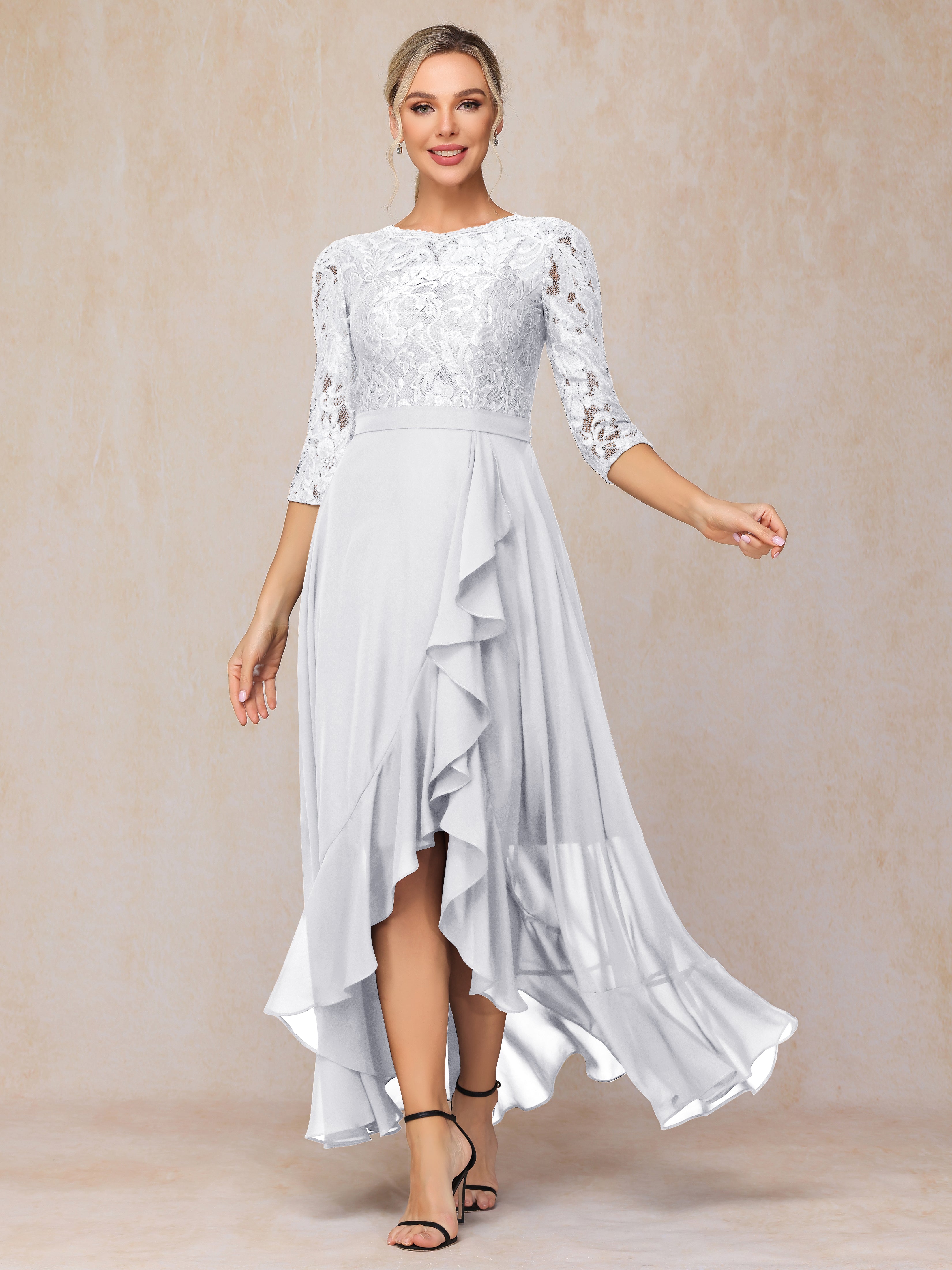 Ankle Length Short Sleeves Chiffon Lace Mother Of The Groom Dress
