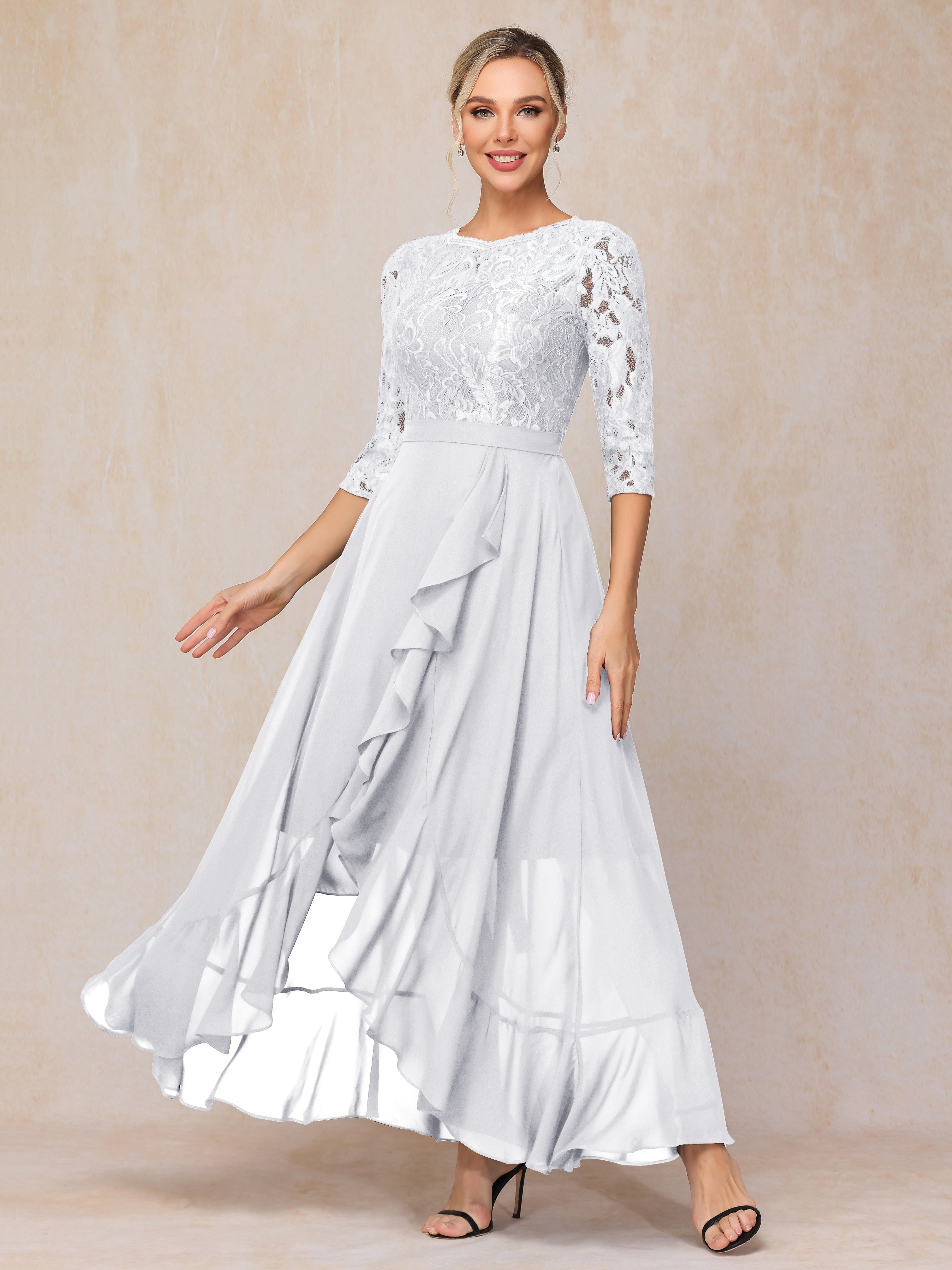 Ankle Length Short Sleeves Chiffon Lace Mother Of The Groom Dress