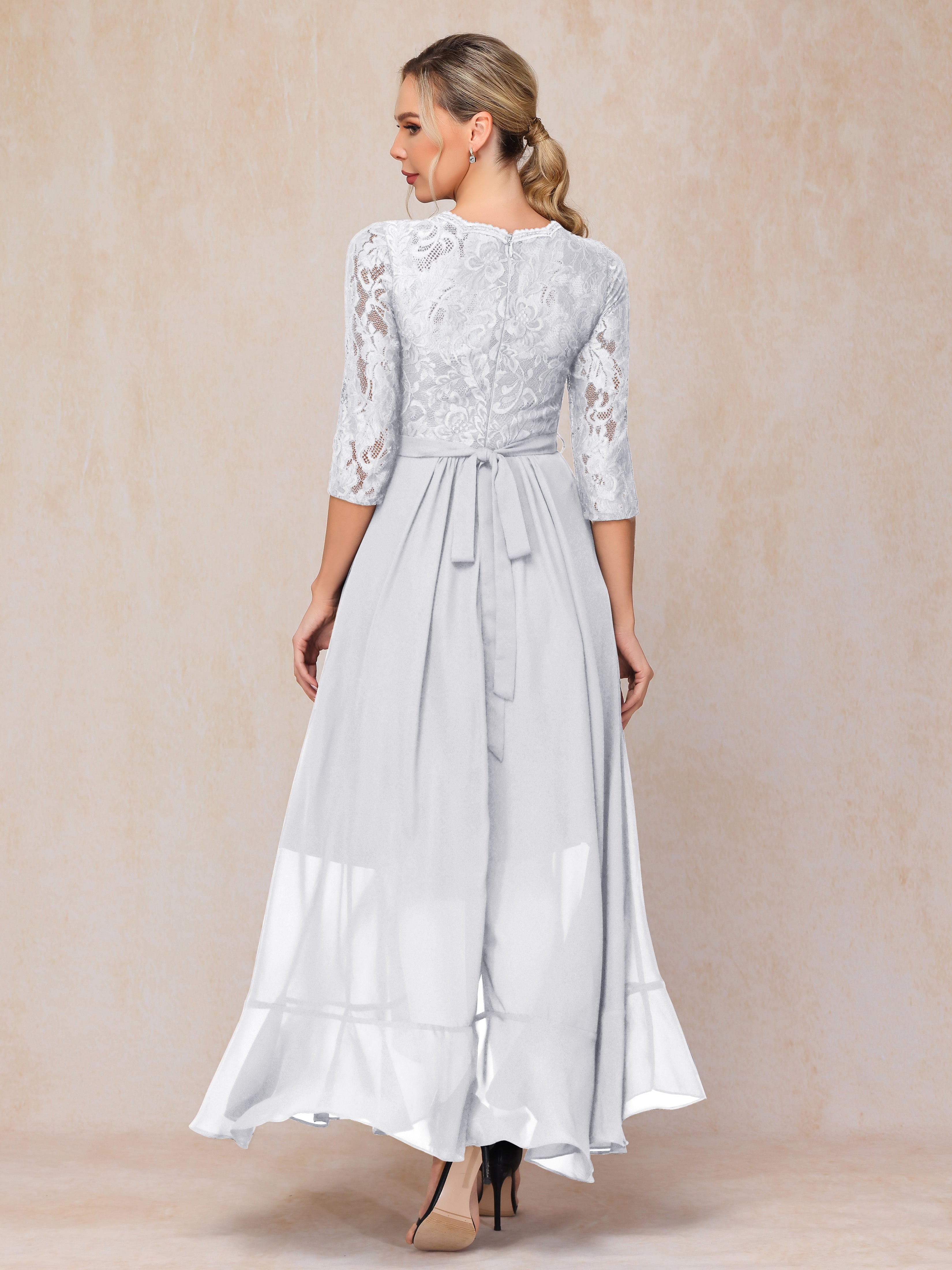 Ankle Length Short Sleeves Chiffon Lace Mother Of The Groom Dress