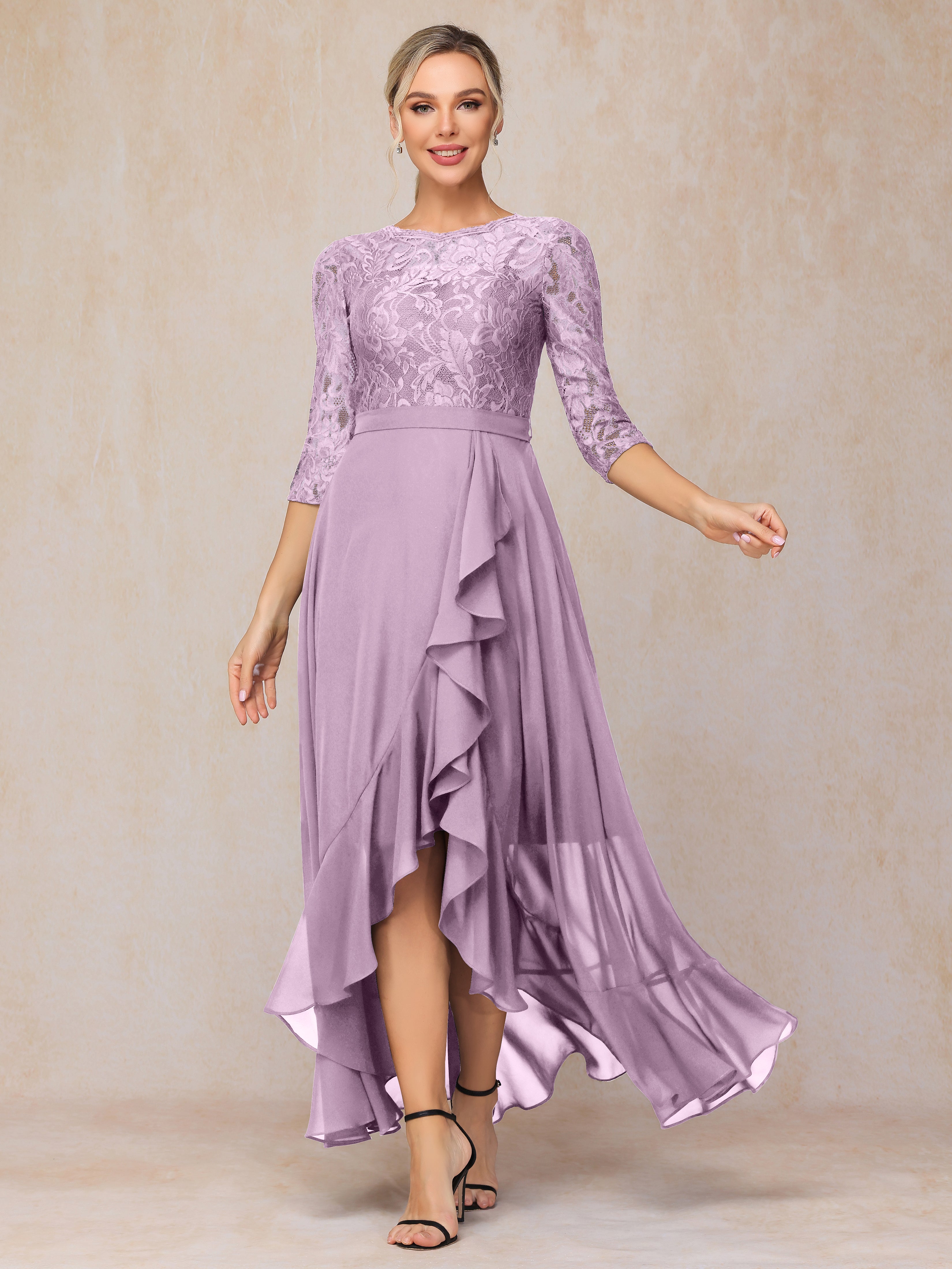 Ankle Length Short Sleeves Chiffon Lace Mother Of The Groom Dress