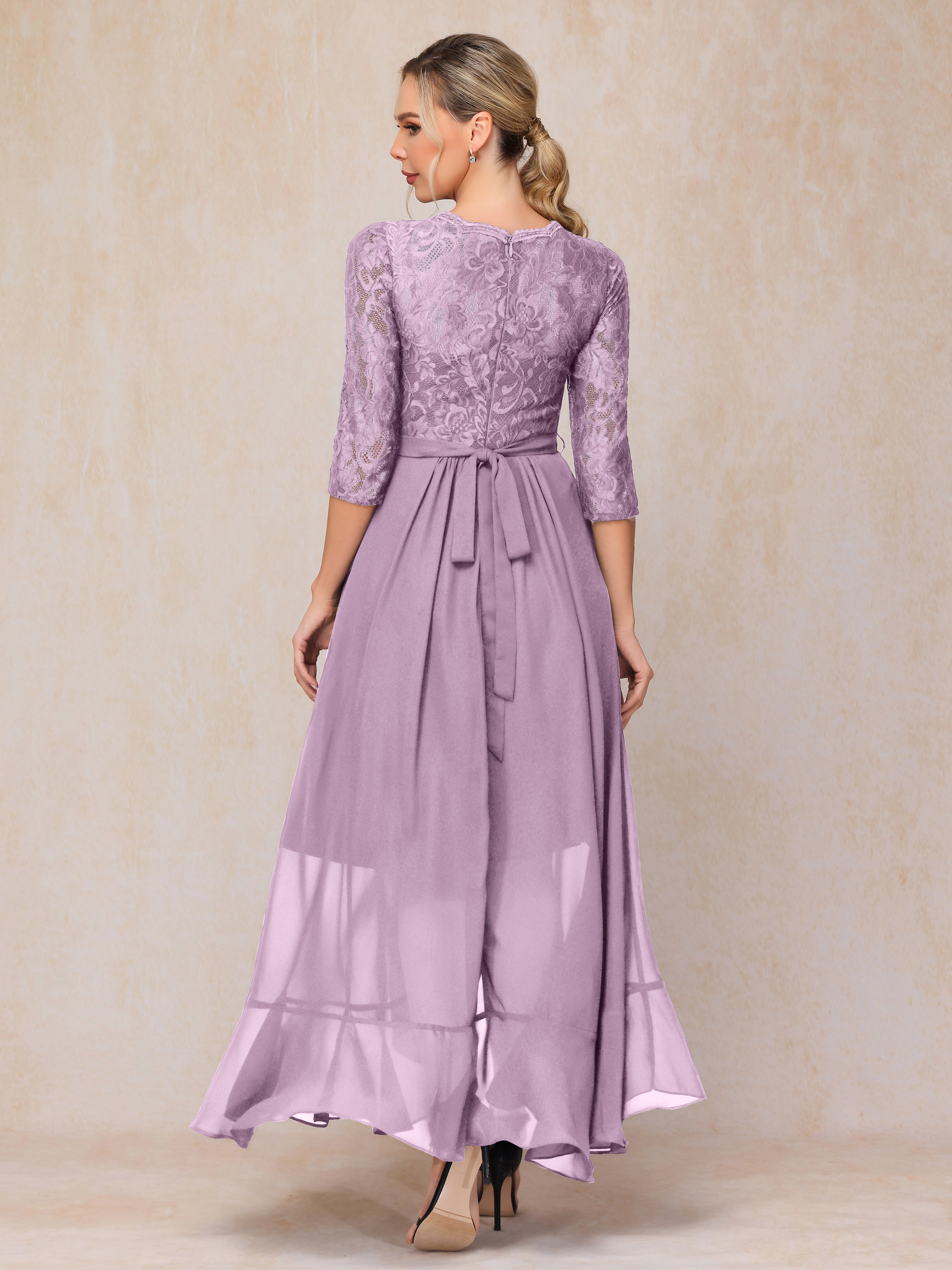 Ankle Length Short Sleeves Chiffon Lace Mother Of The Groom Dress