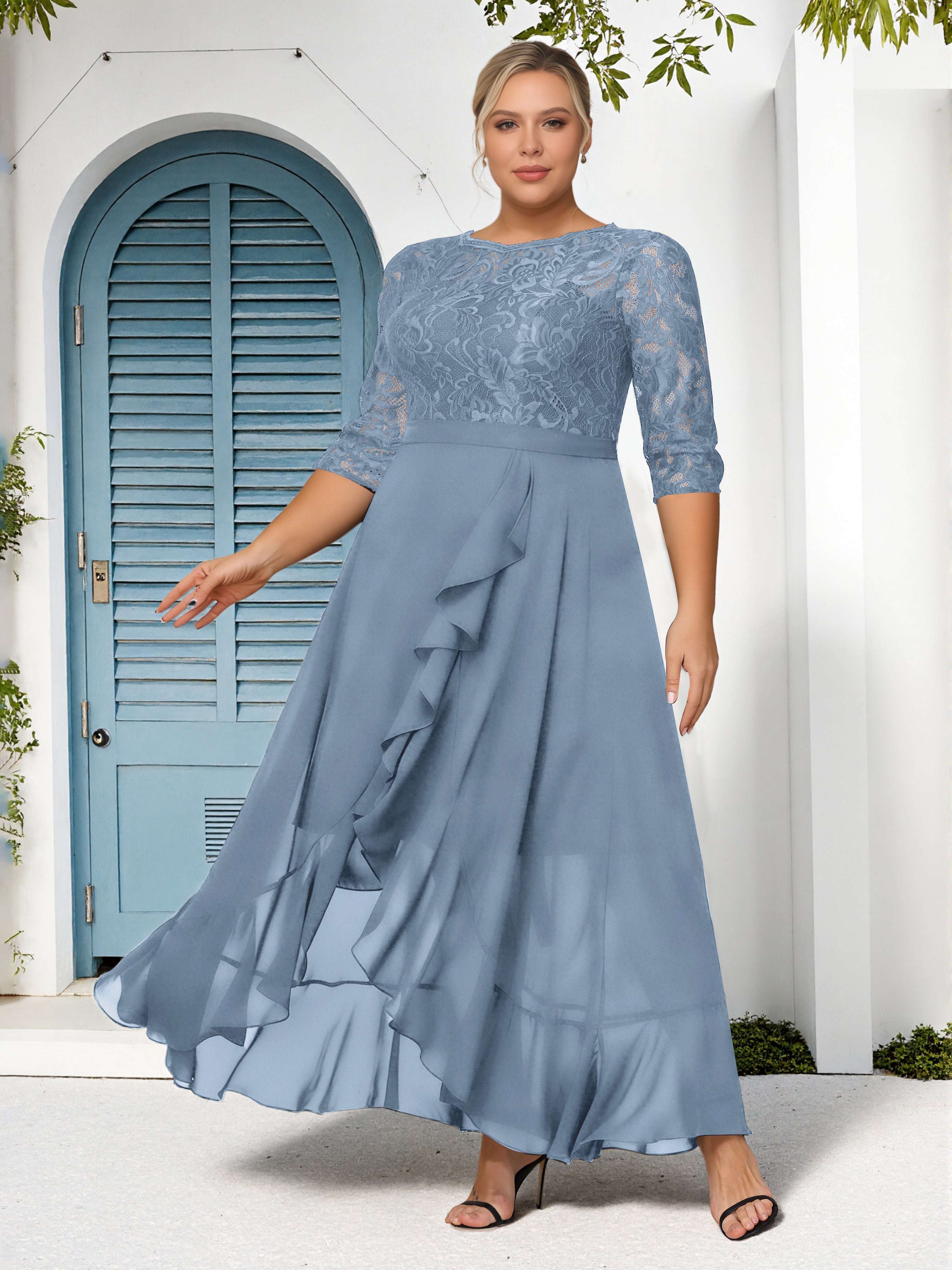 Cicinia Slate Blue Mother Of The Bride Dress With Sleeves Plus Size Lo