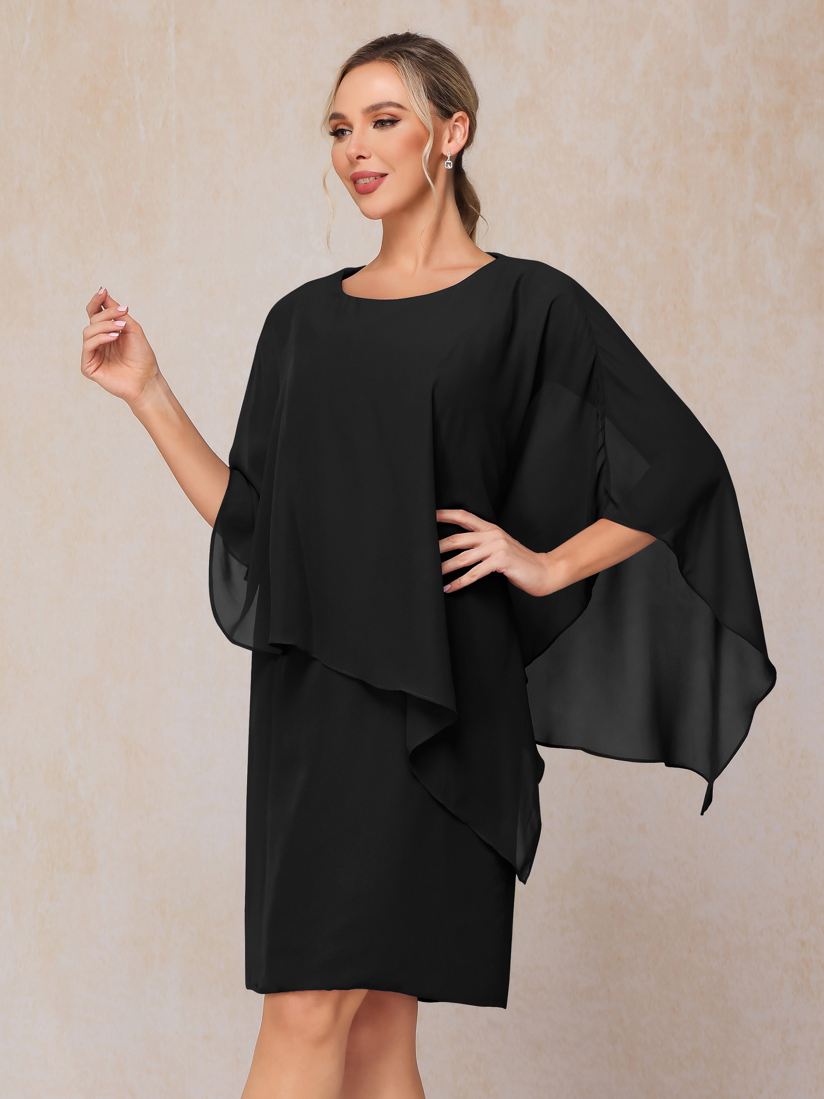 Knee Length Short Sleeves Chiffon Mother Of The Bride Dress