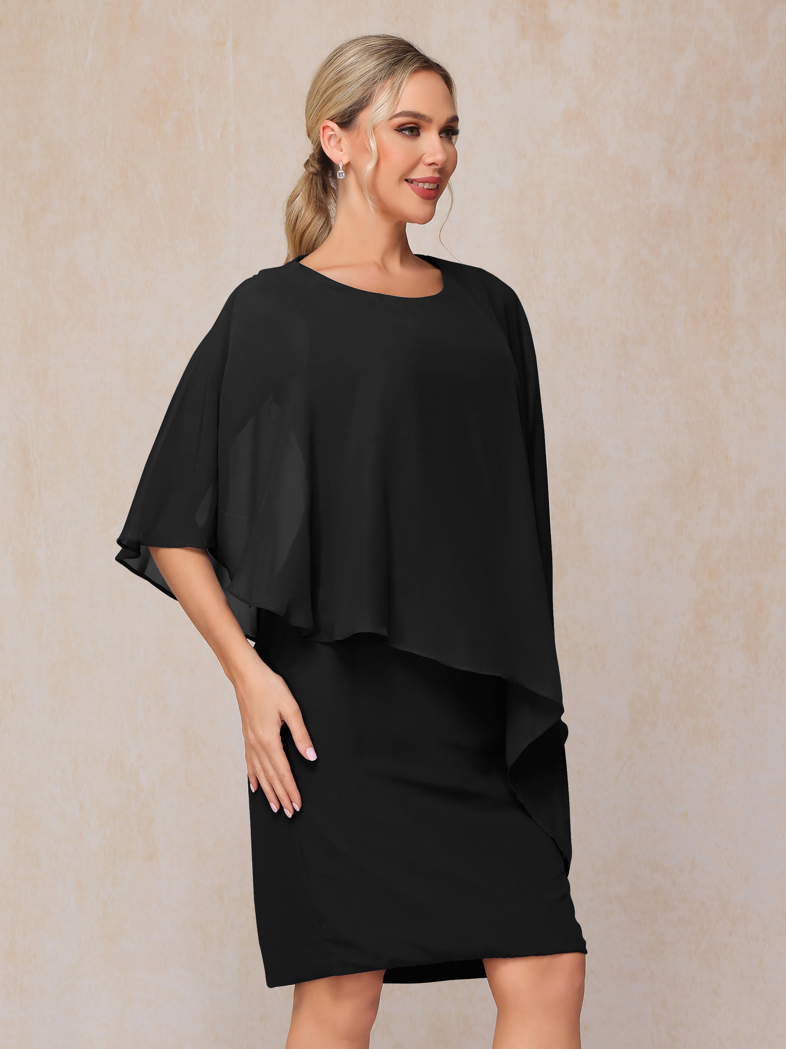 Knee Length Short Sleeves Chiffon Mother Of The Groom Dress