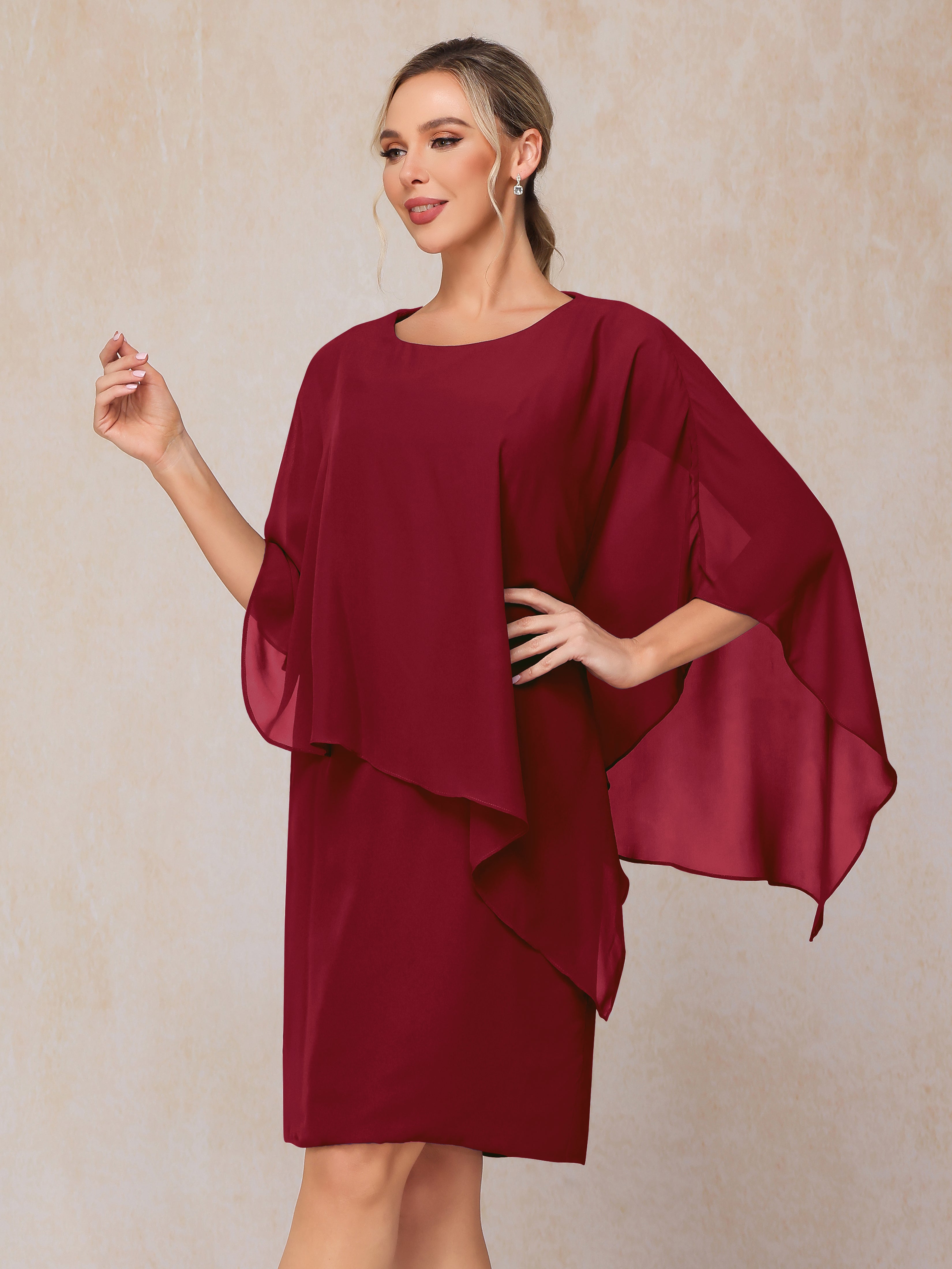 Knee Length Short Sleeves Chiffon Mother Of The Groom Dress