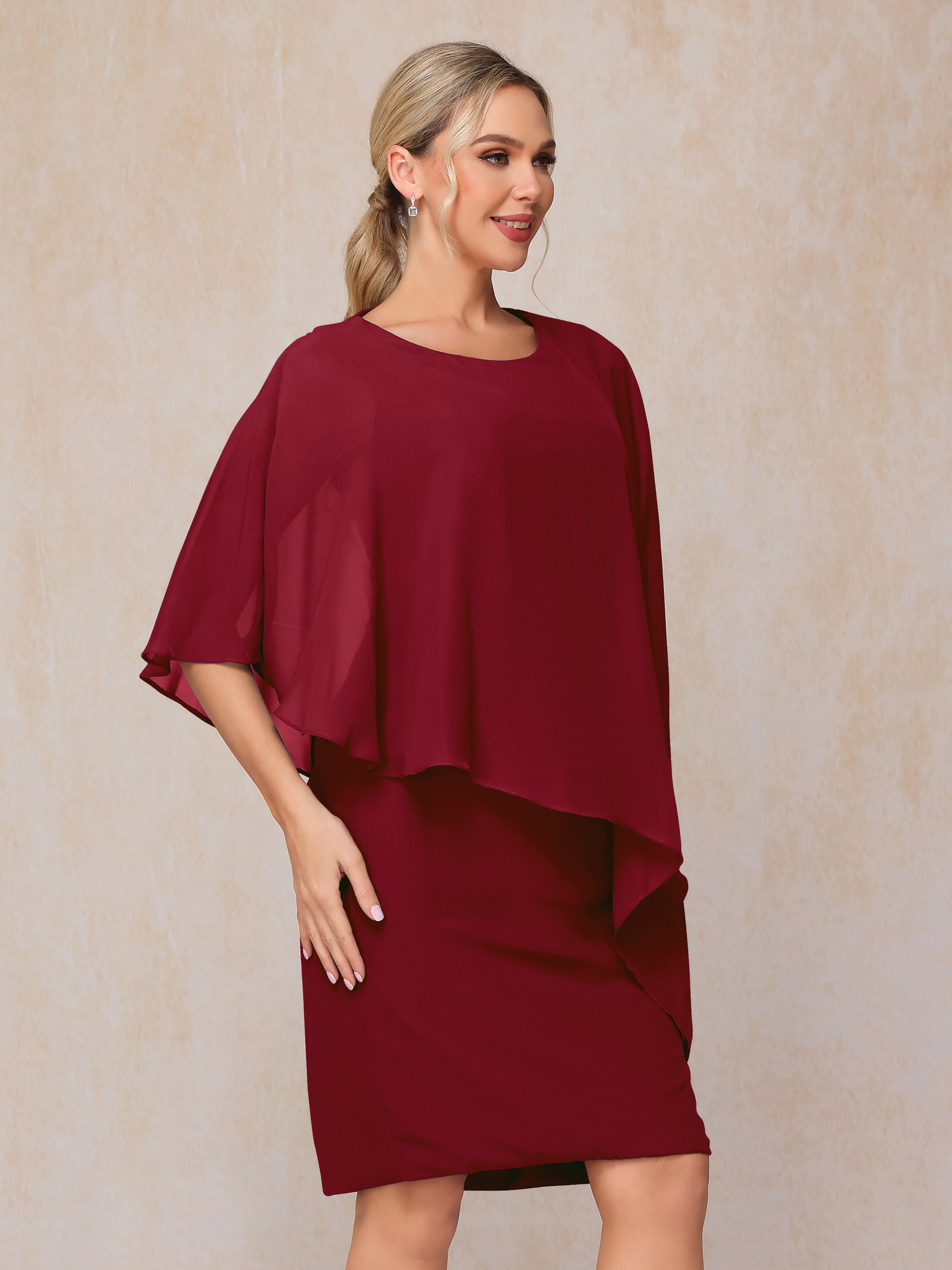Knee Length Short Sleeves Chiffon Mother Of The Groom Dress