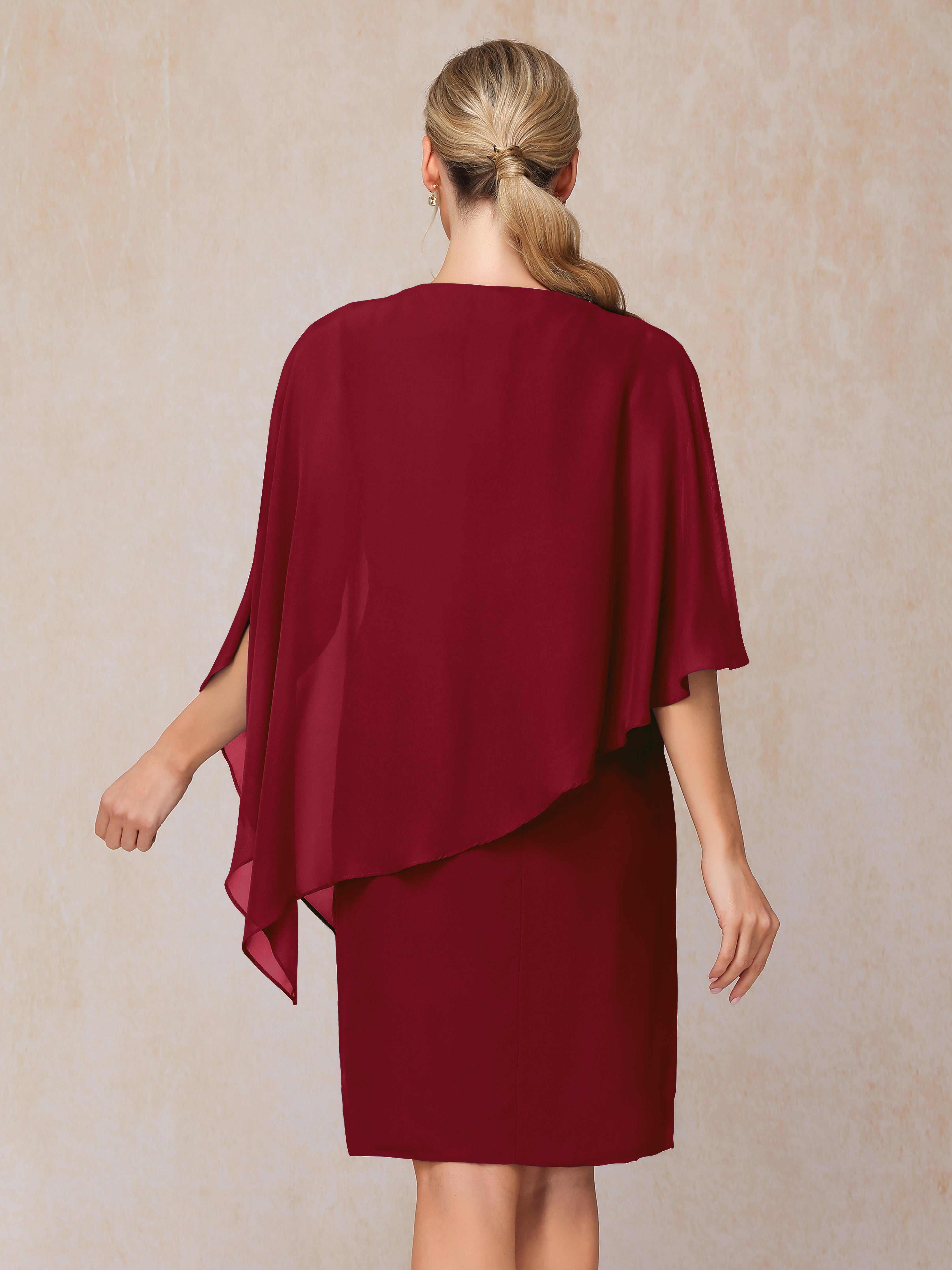 Knee Length Short Sleeves Chiffon Mother Of The Groom Dress