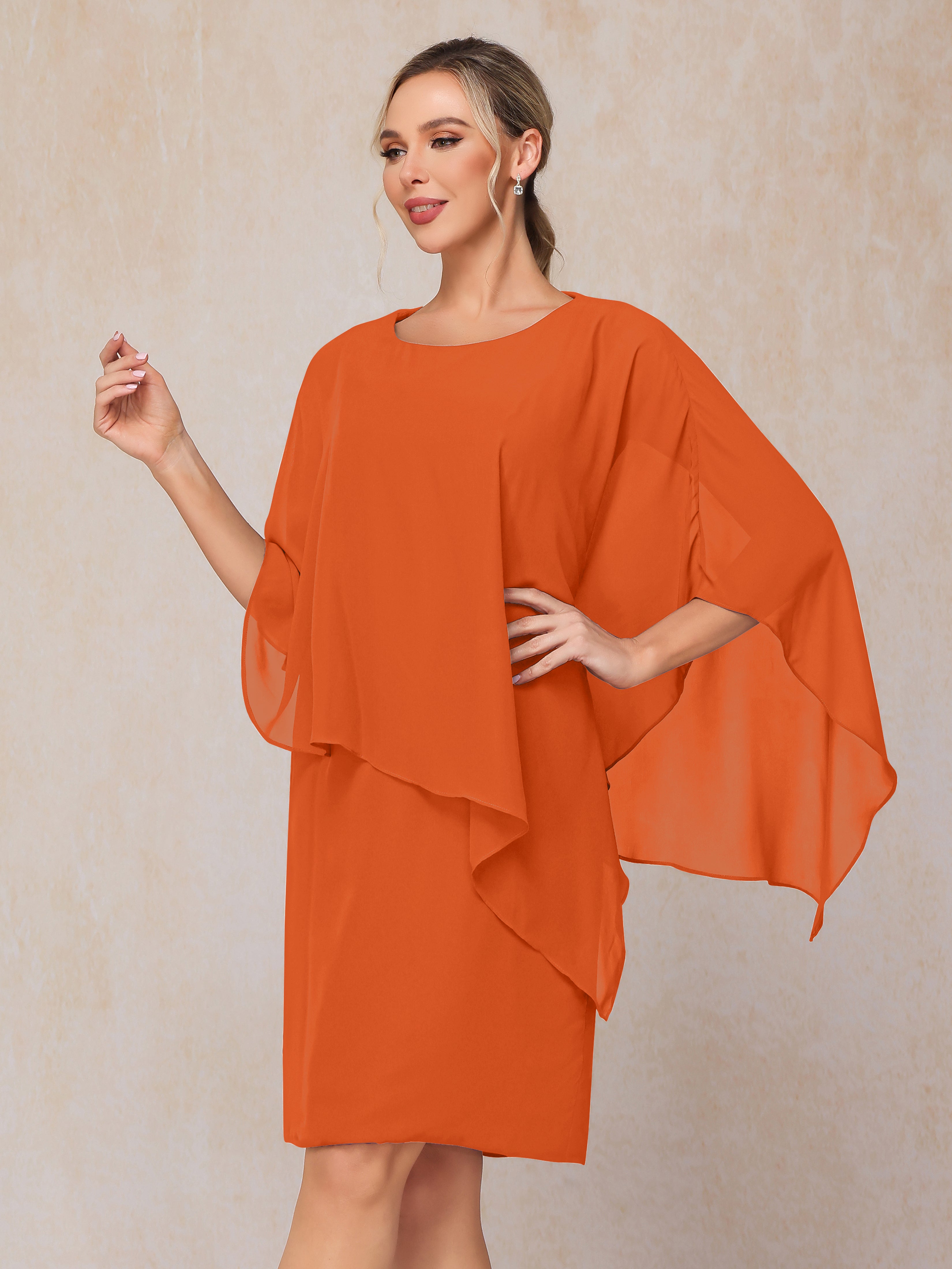 Knee Length Short Sleeves Chiffon Mother Of The Groom Dress