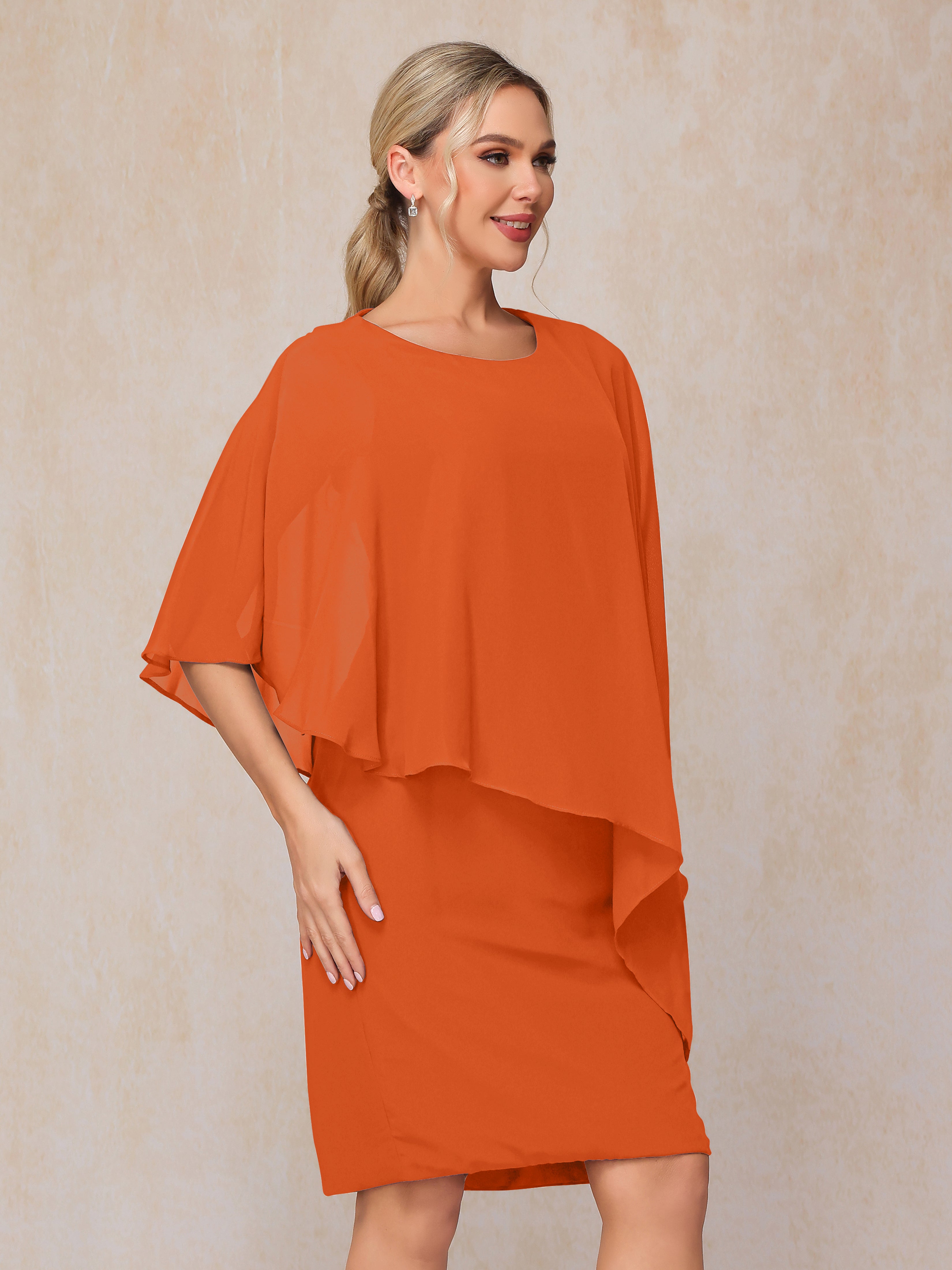 Knee Length Short Sleeves Chiffon Mother Of The Groom Dress