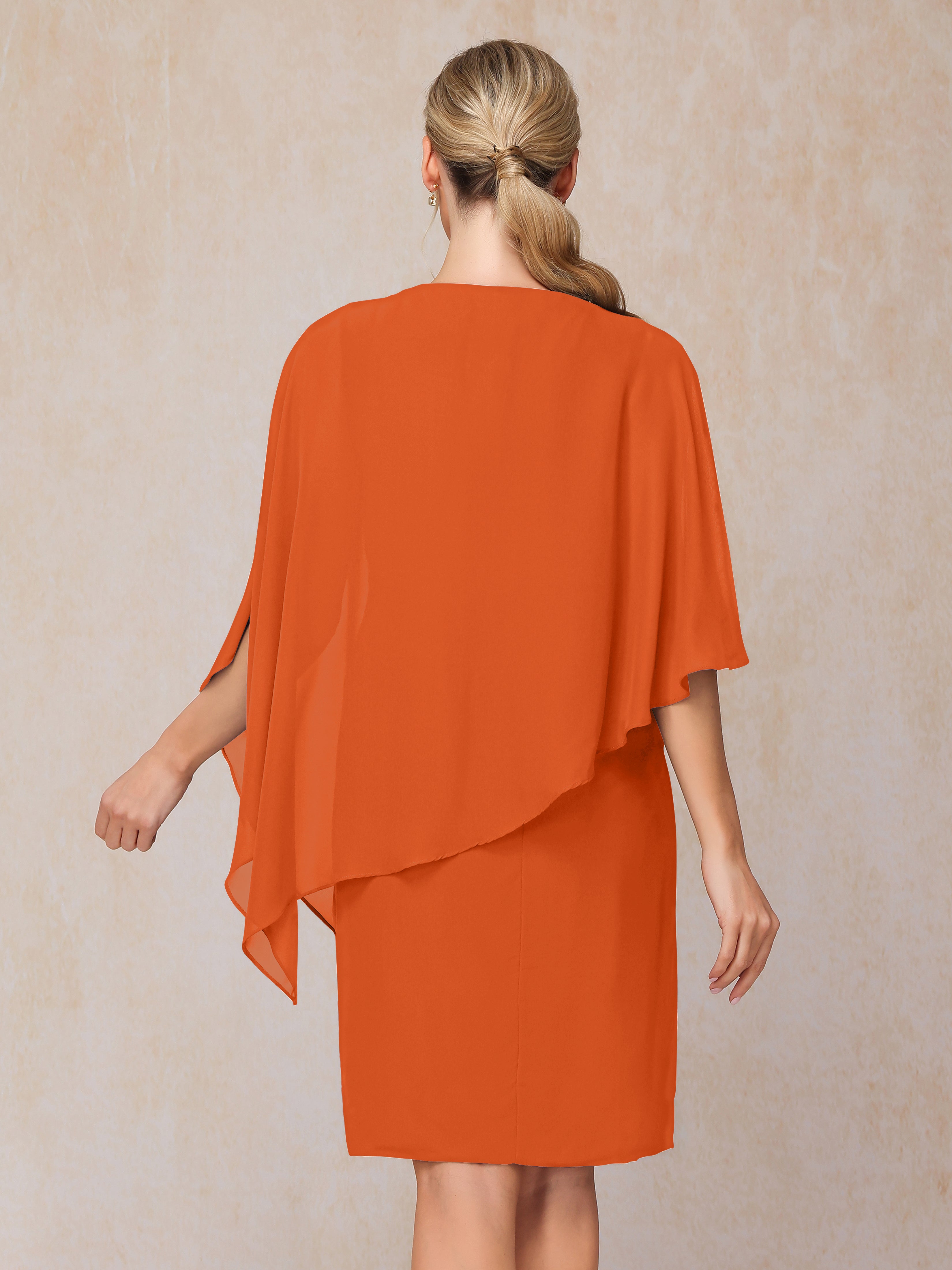 Knee Length Short Sleeves Chiffon Mother Of The Groom Dress