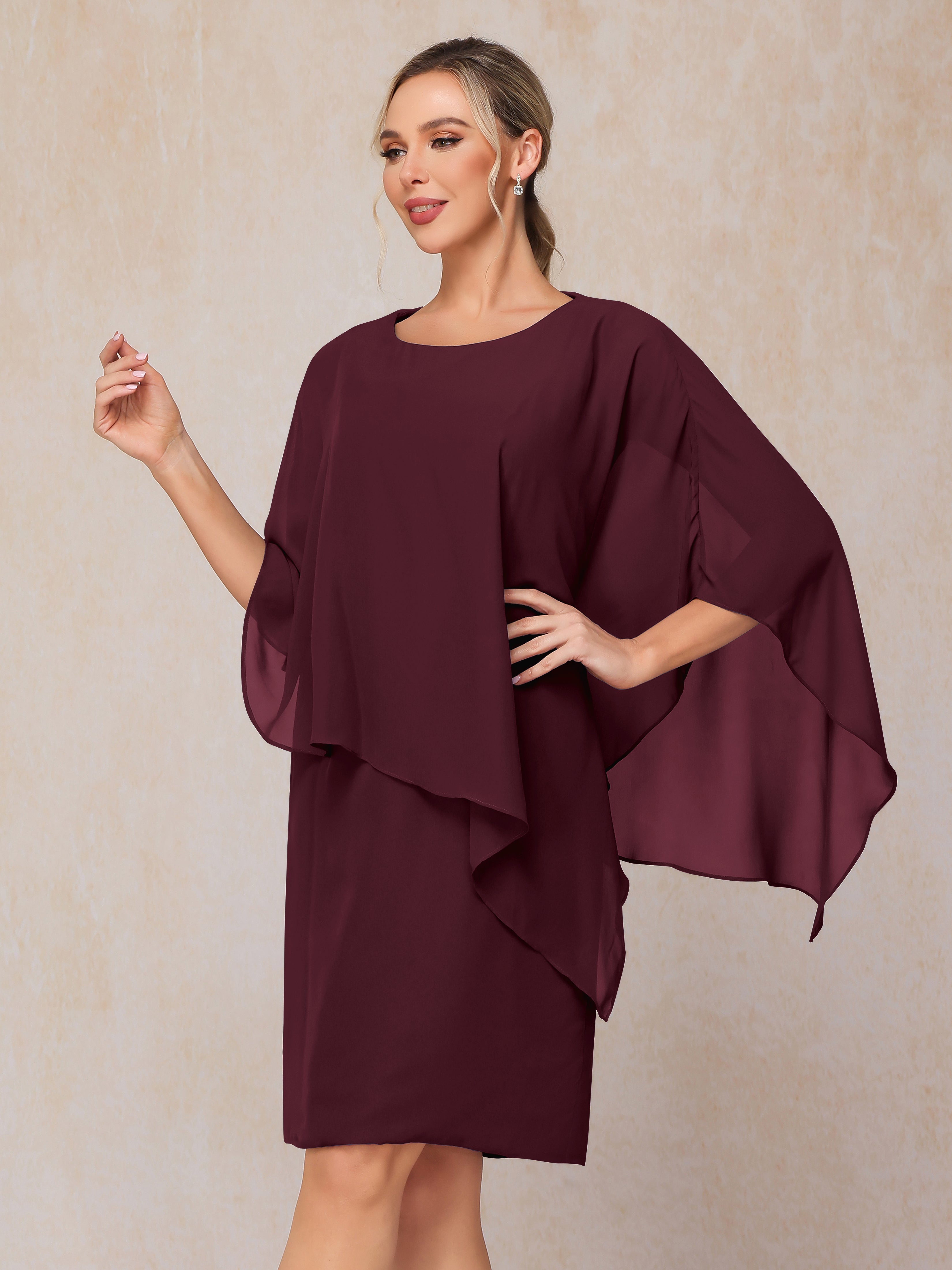 Knee Length Short Sleeves Chiffon Mother Of The Groom Dress