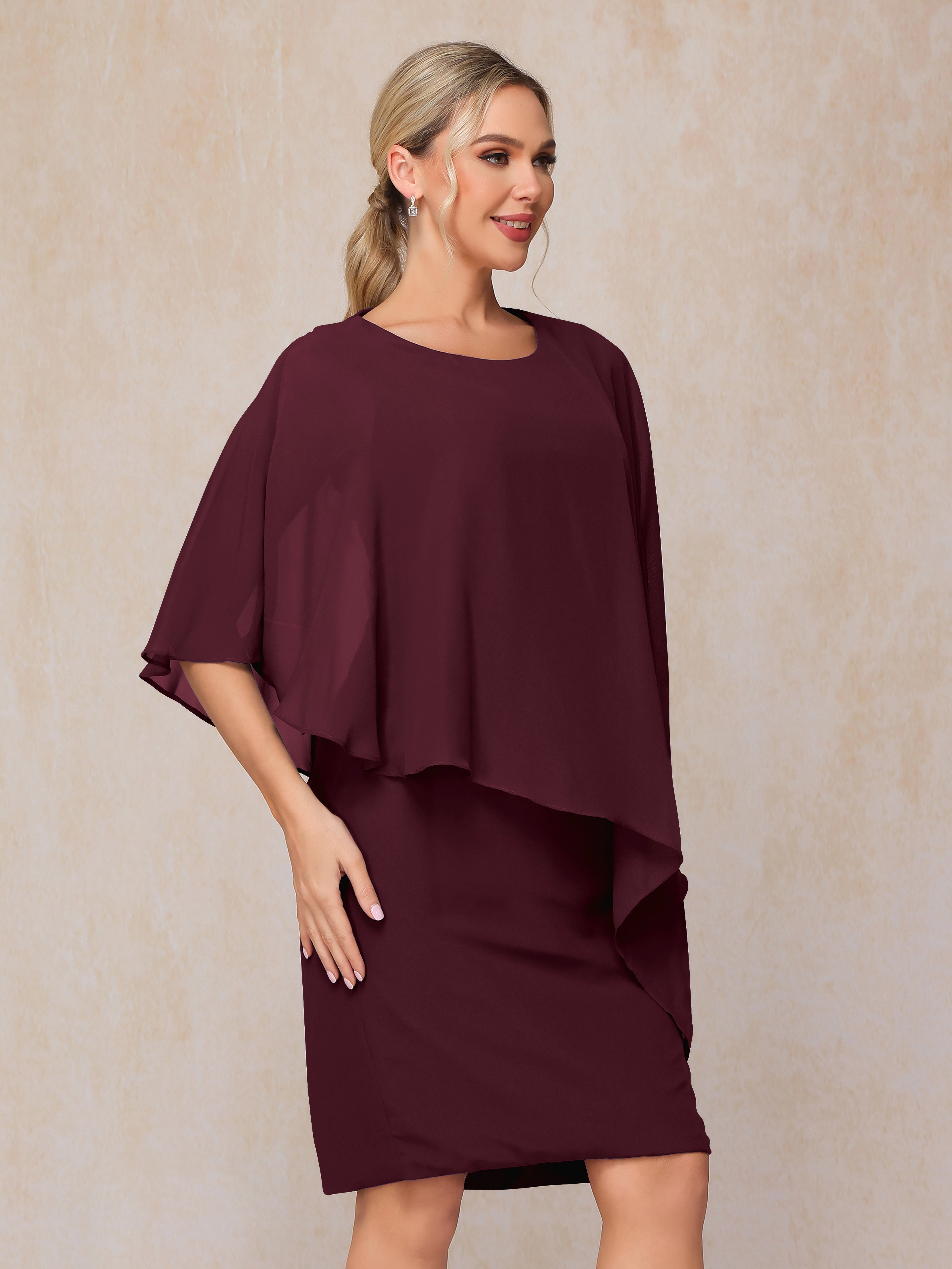 Knee Length Short Sleeves Chiffon Mother Of The Groom Dress