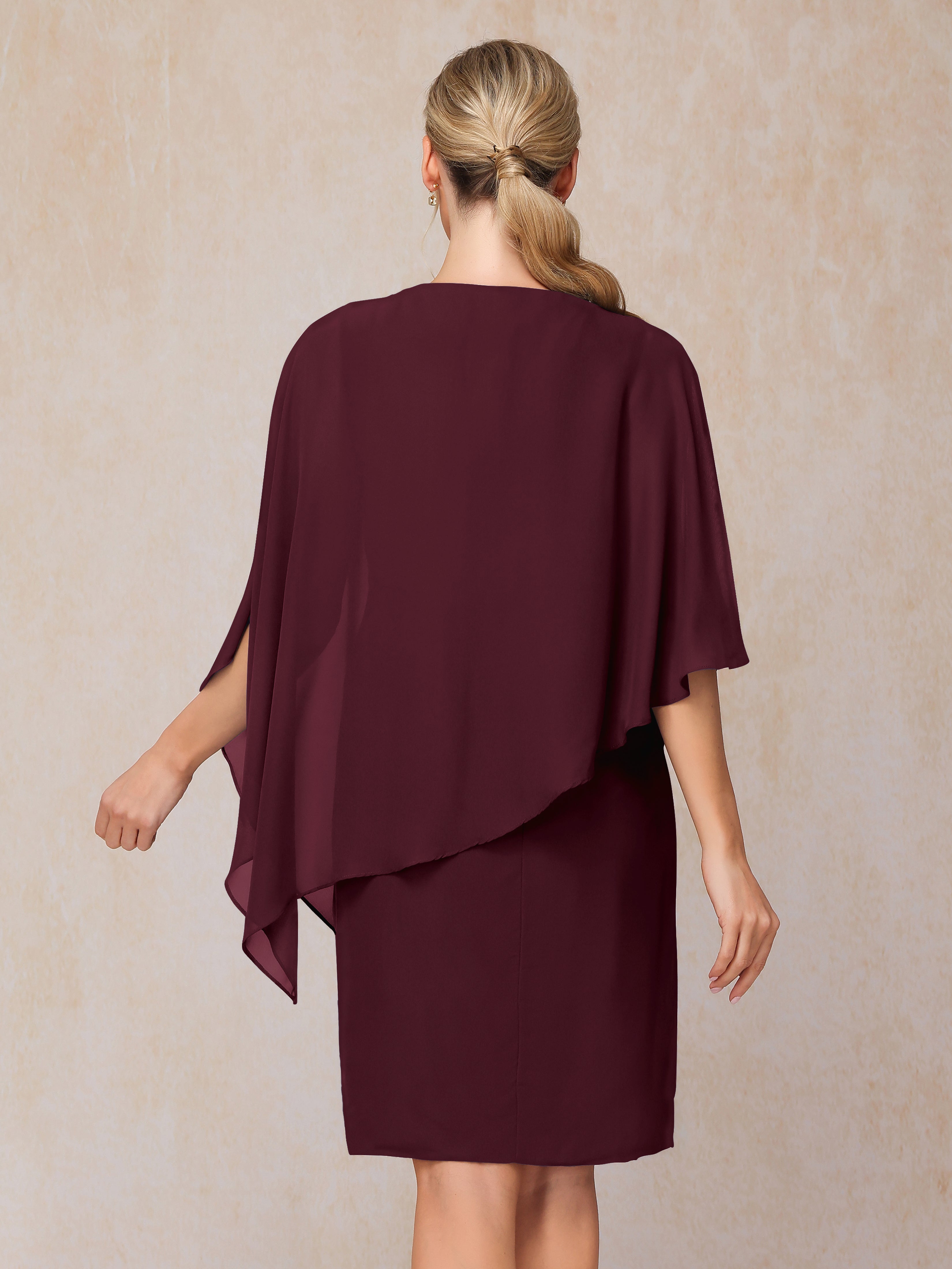 Knee Length Short Sleeves Chiffon Mother Of The Groom Dress