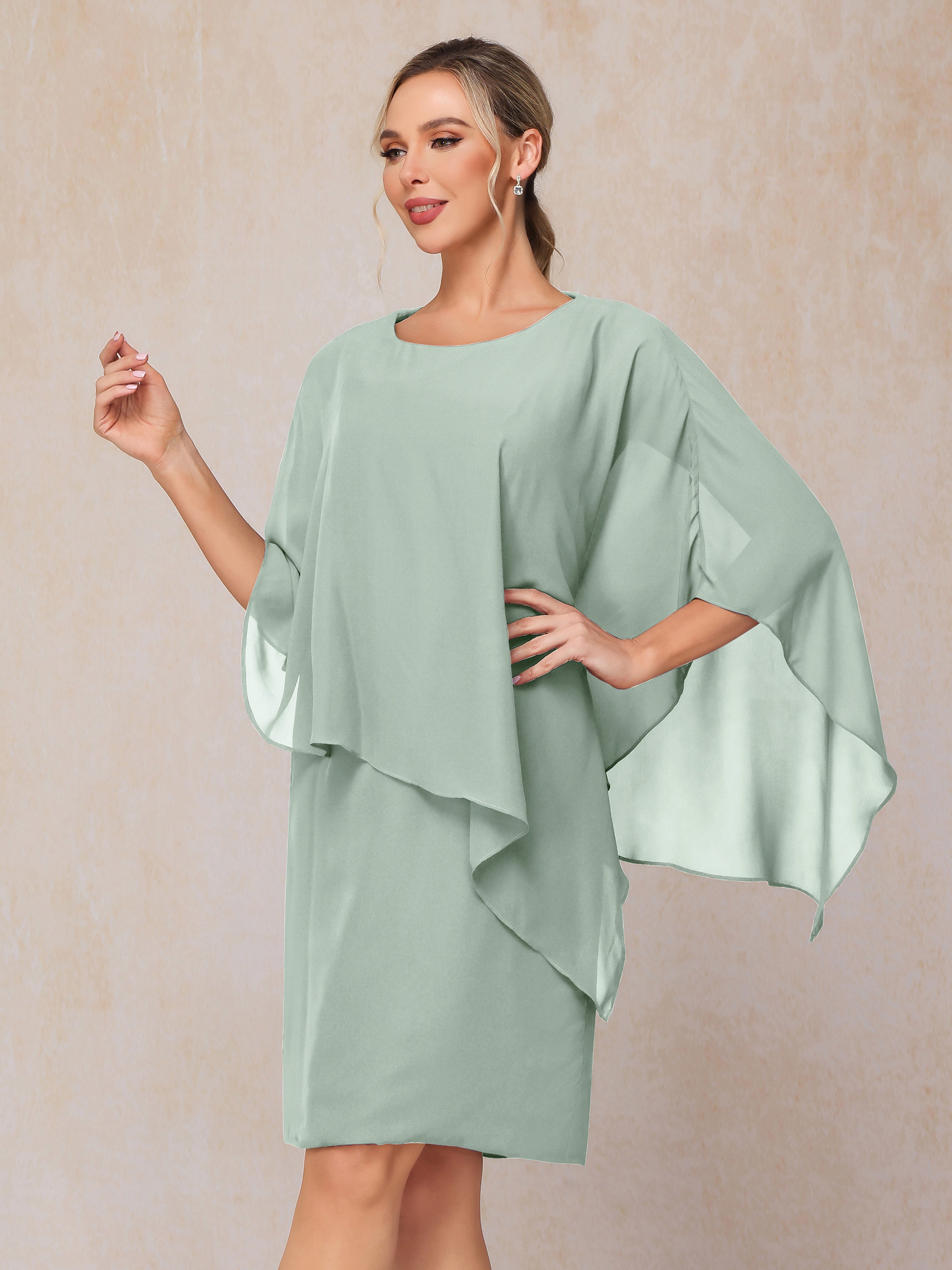 Knee Length Short Sleeves Chiffon Mother Of The Groom Dress