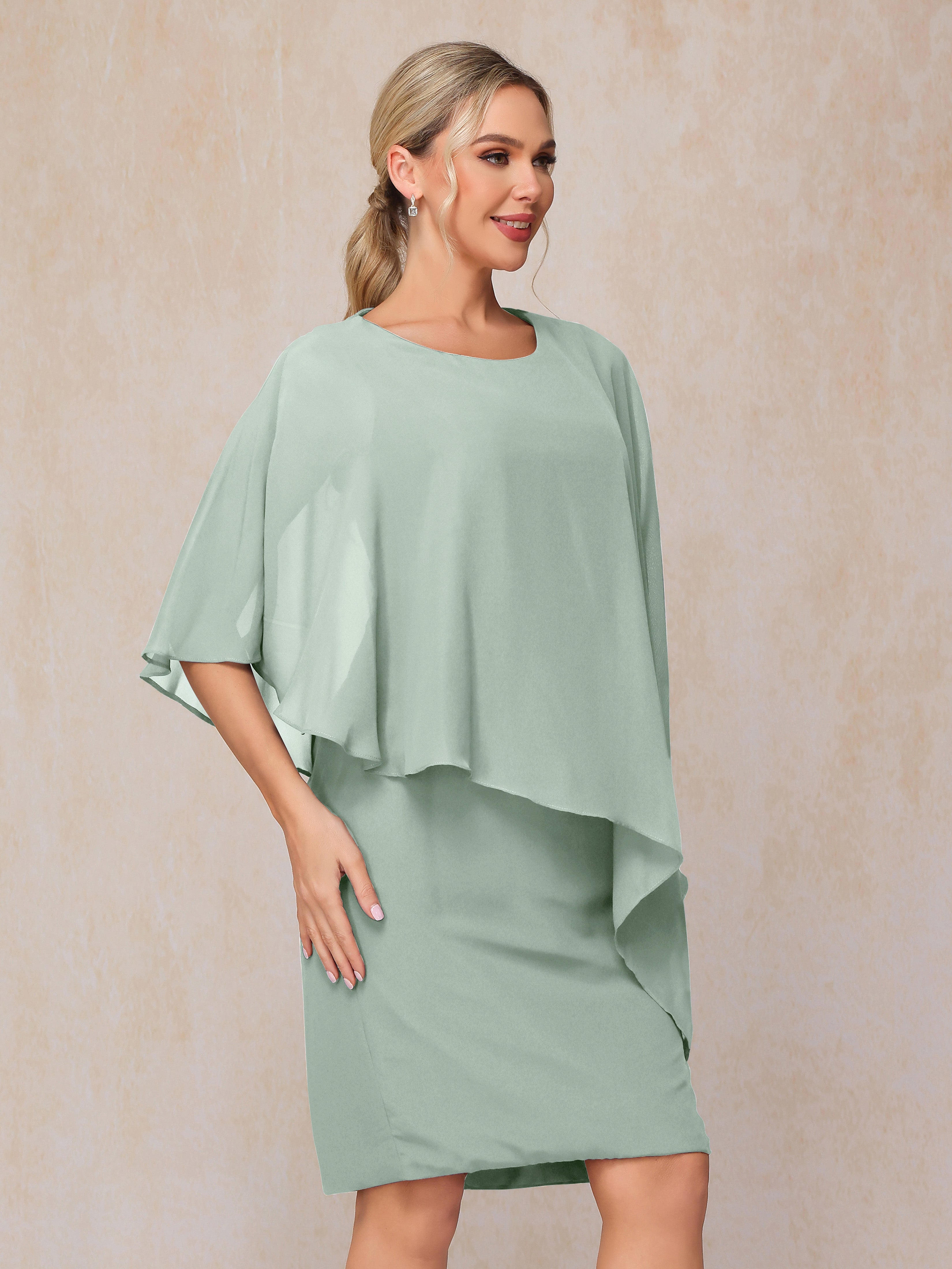 Knee Length Short Sleeves Chiffon Mother Of The Groom Dress
