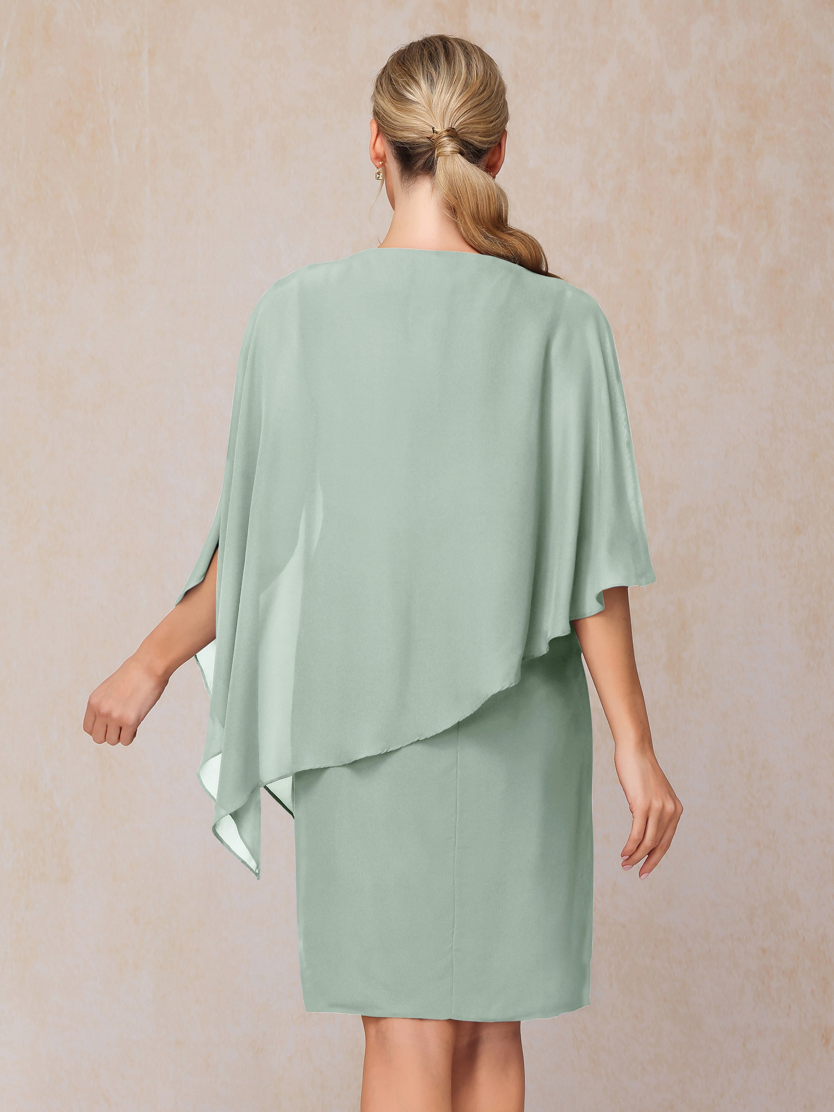 Knee Length Short Sleeves Chiffon Mother Of The Groom Dress