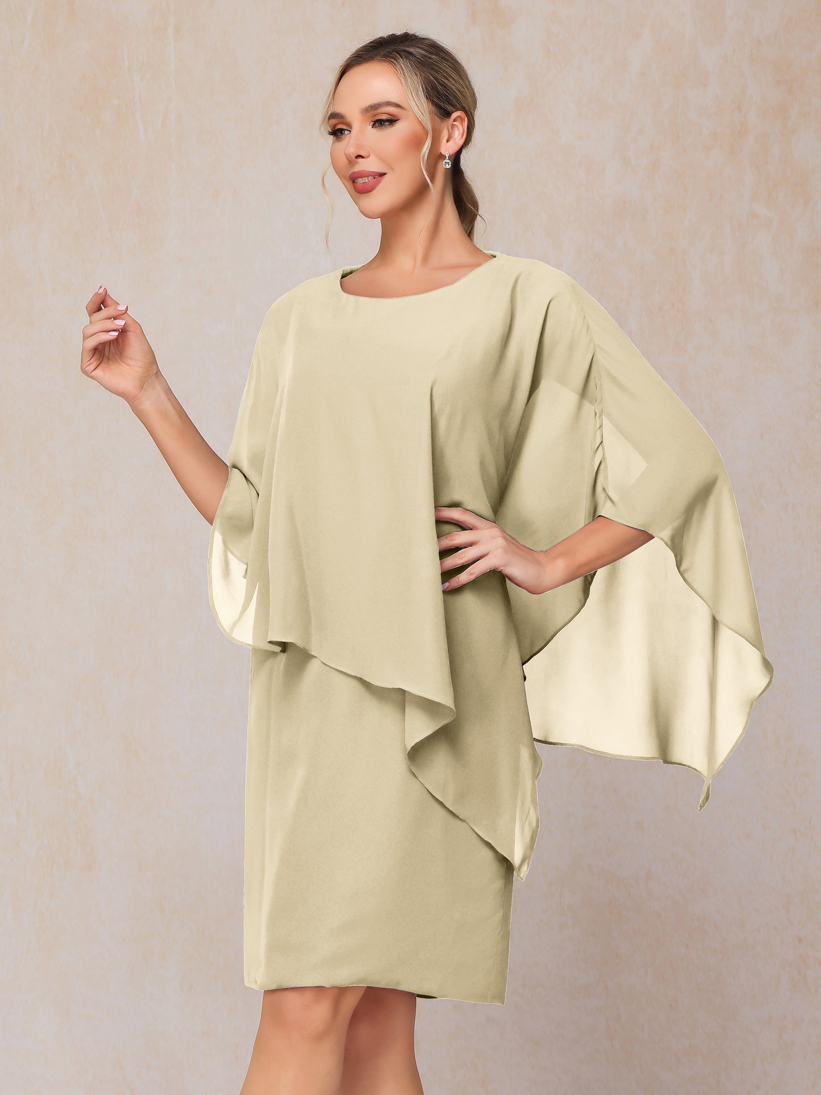 Knee Length Short Sleeves Chiffon Mother Of The Bride Dress