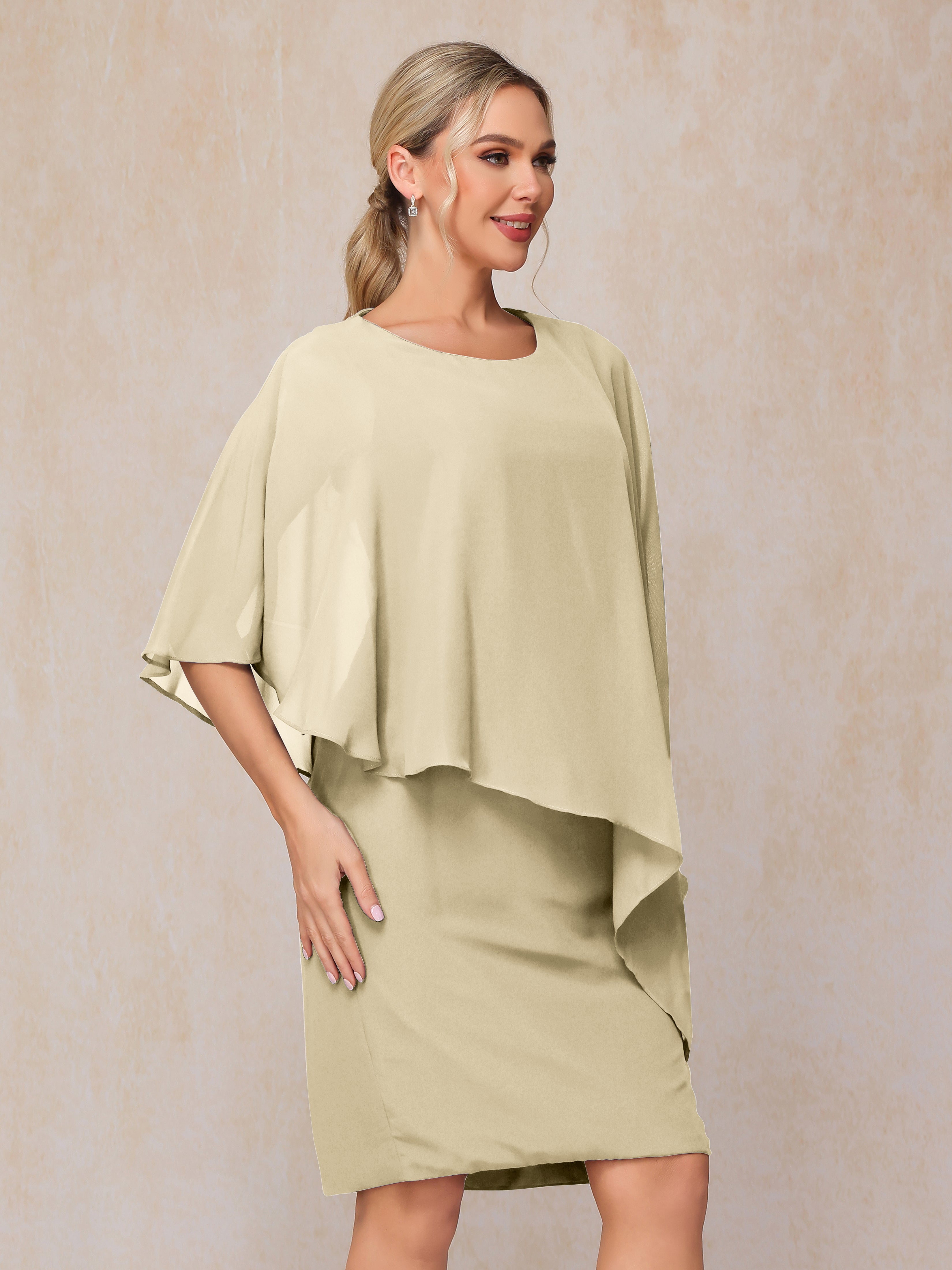 Knee Length Short Sleeves Chiffon Mother Of The Groom Dress