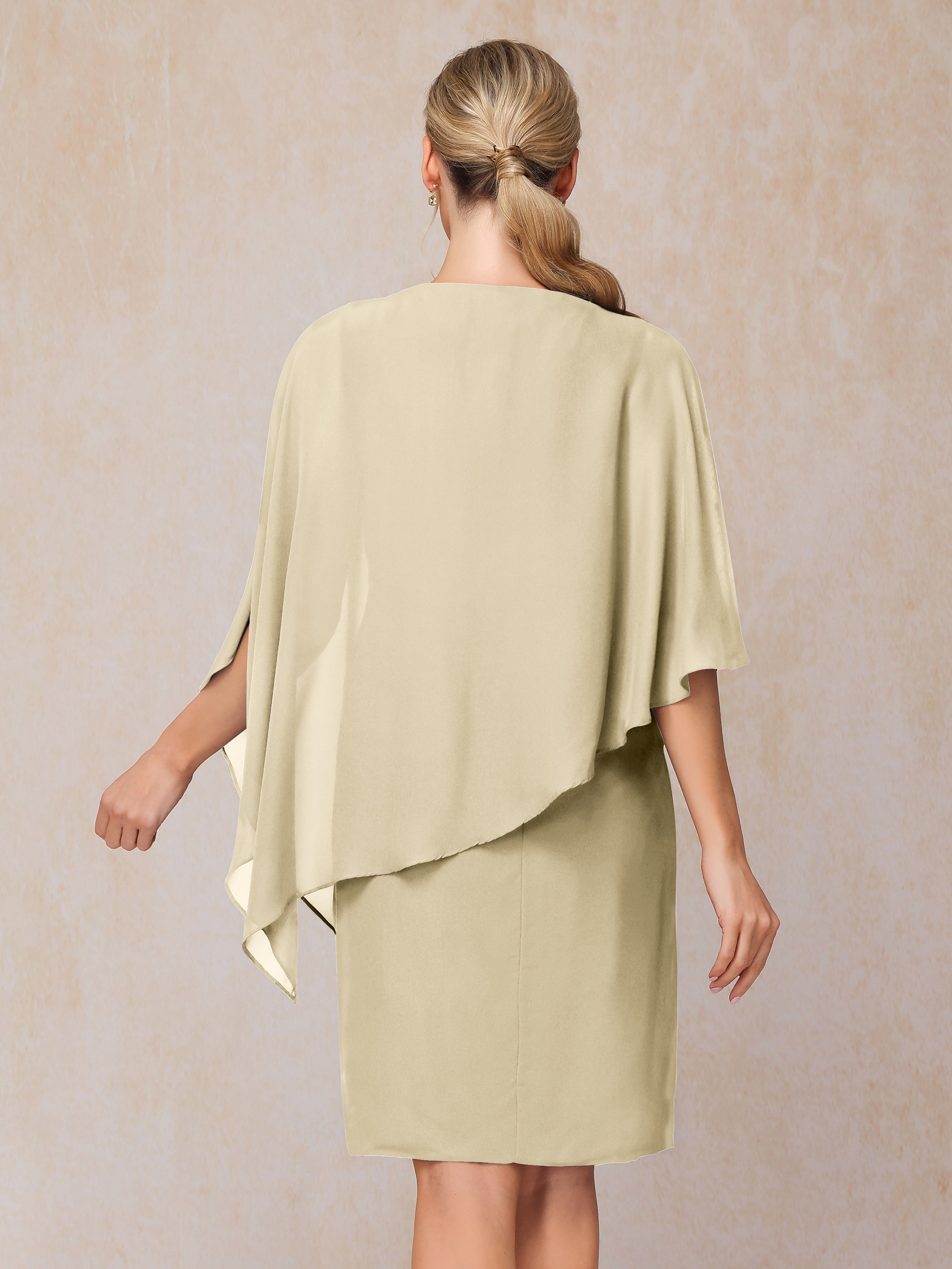 Knee Length Short Sleeves Chiffon Mother Of The Groom Dress