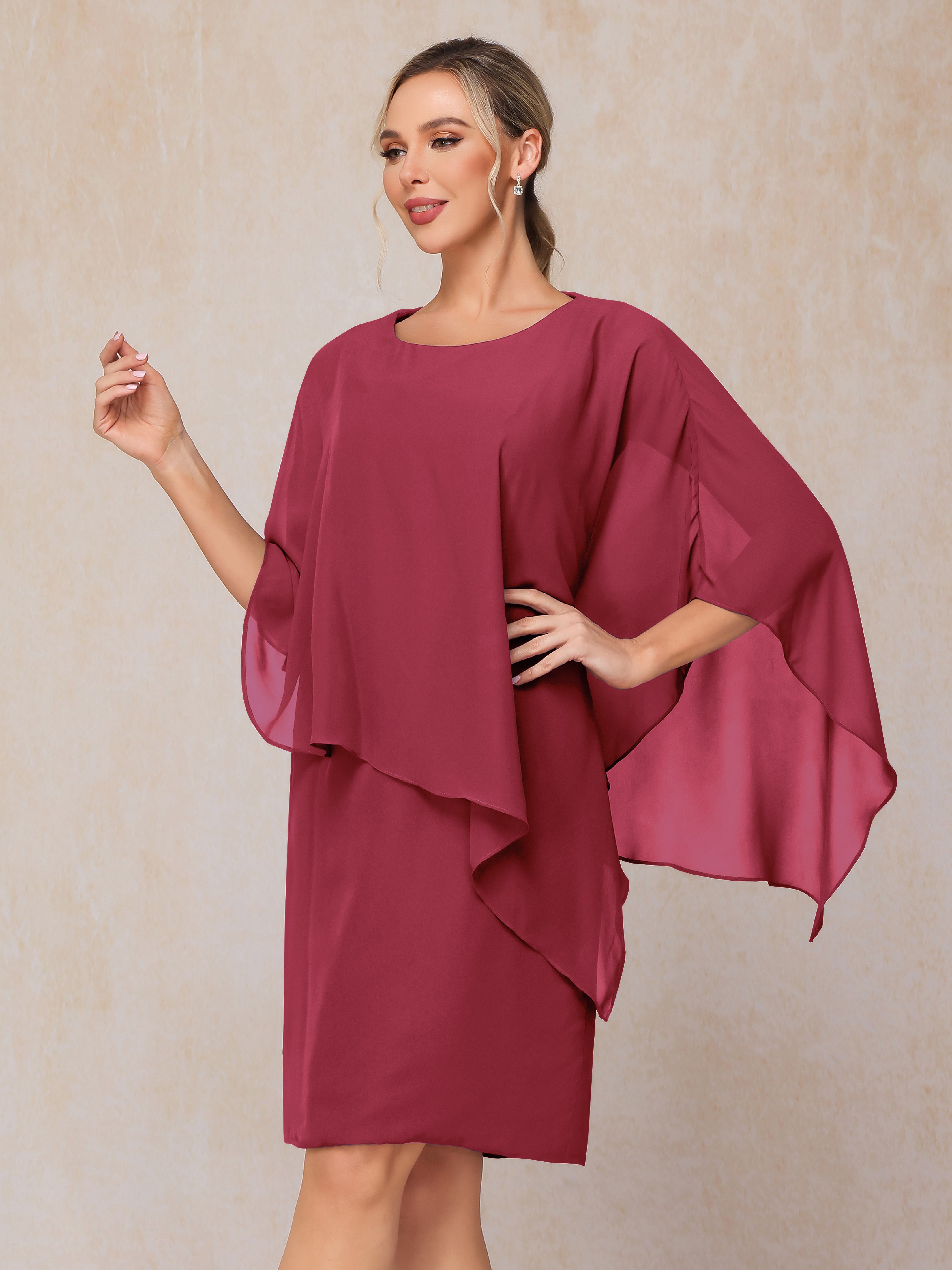 Knee Length Short Sleeves Chiffon Mother Of The Groom Dress
