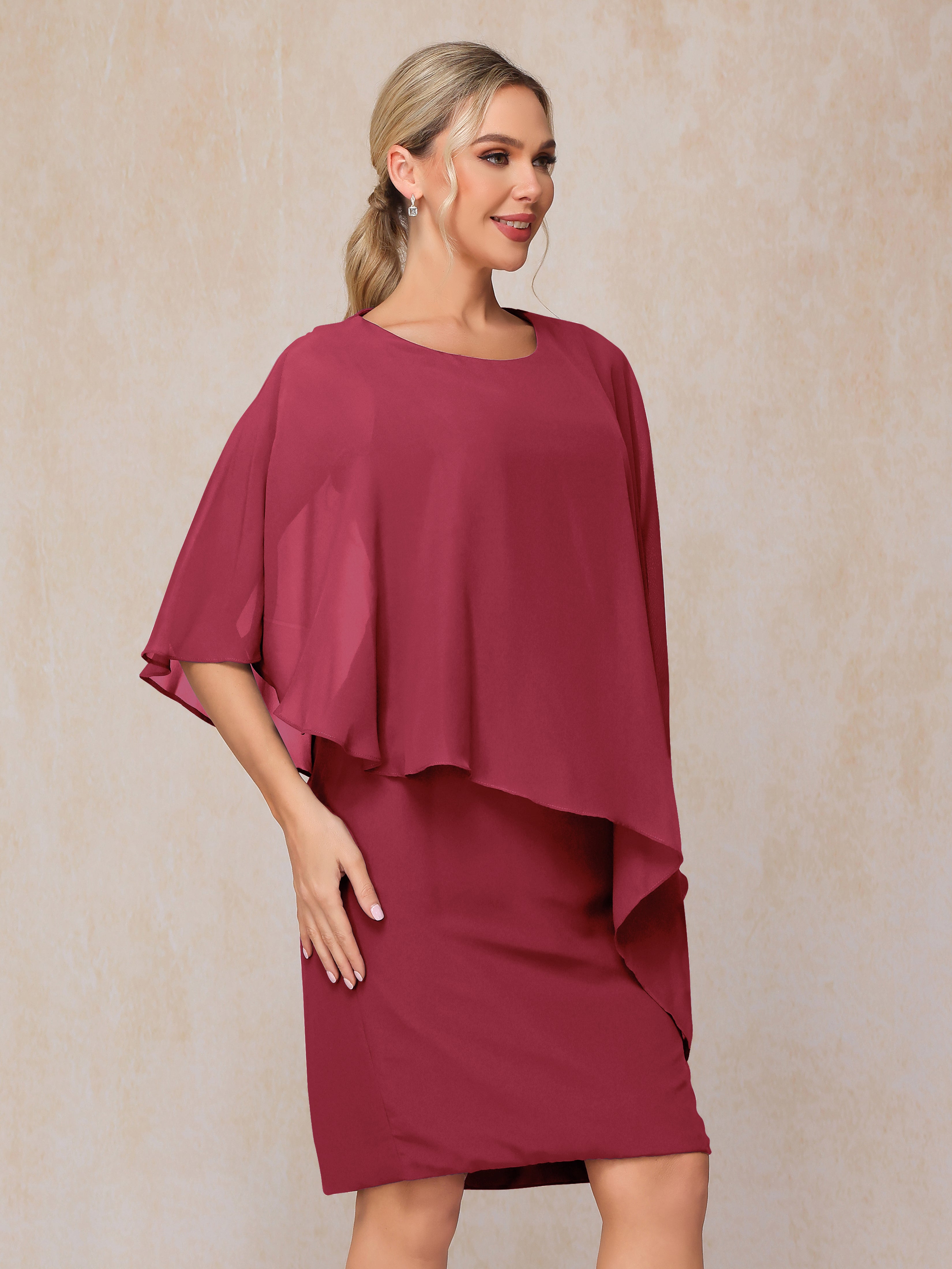 Knee Length Short Sleeves Chiffon Mother Of The Groom Dress