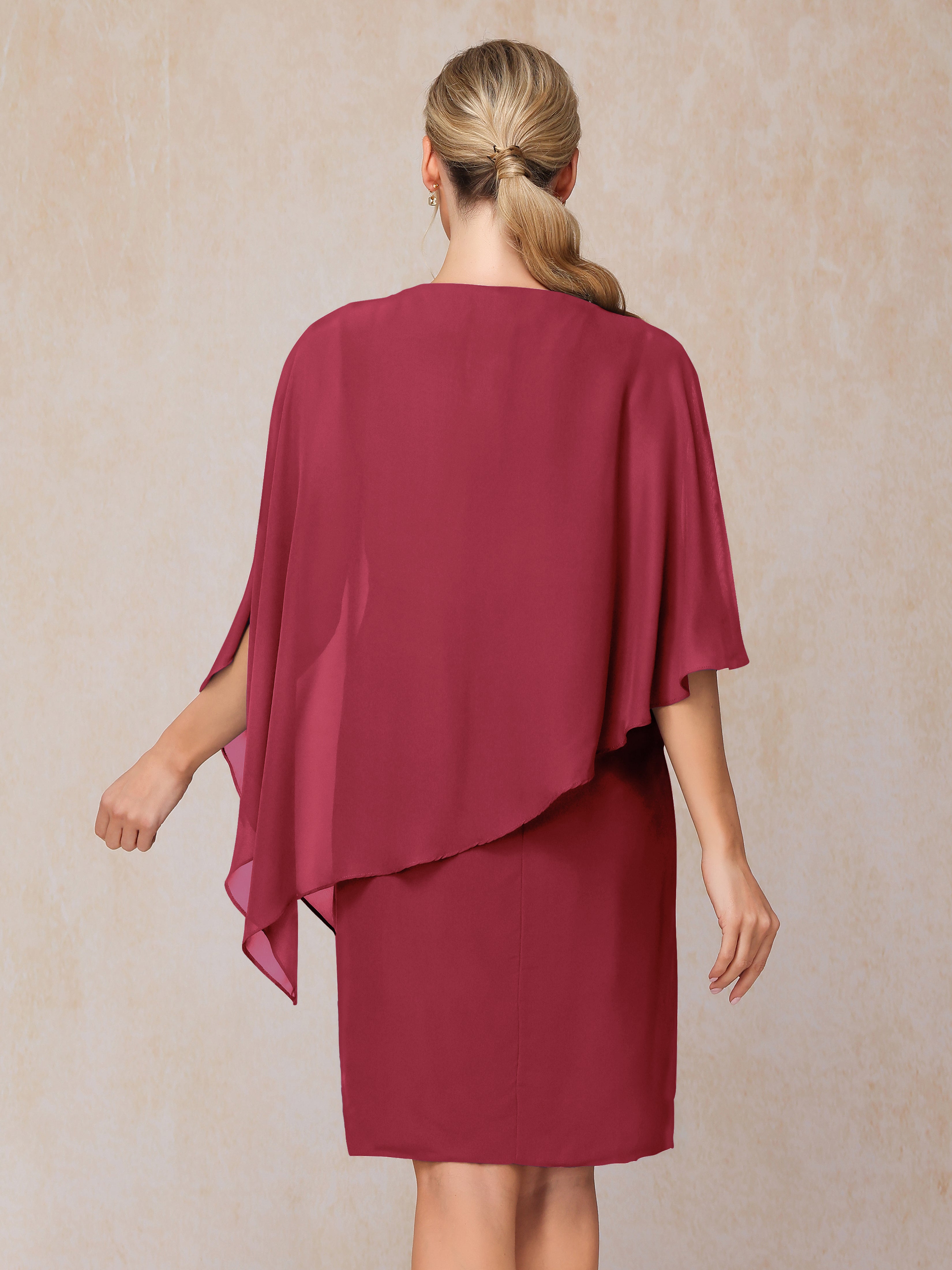 Knee Length Short Sleeves Chiffon Mother Of The Groom Dress