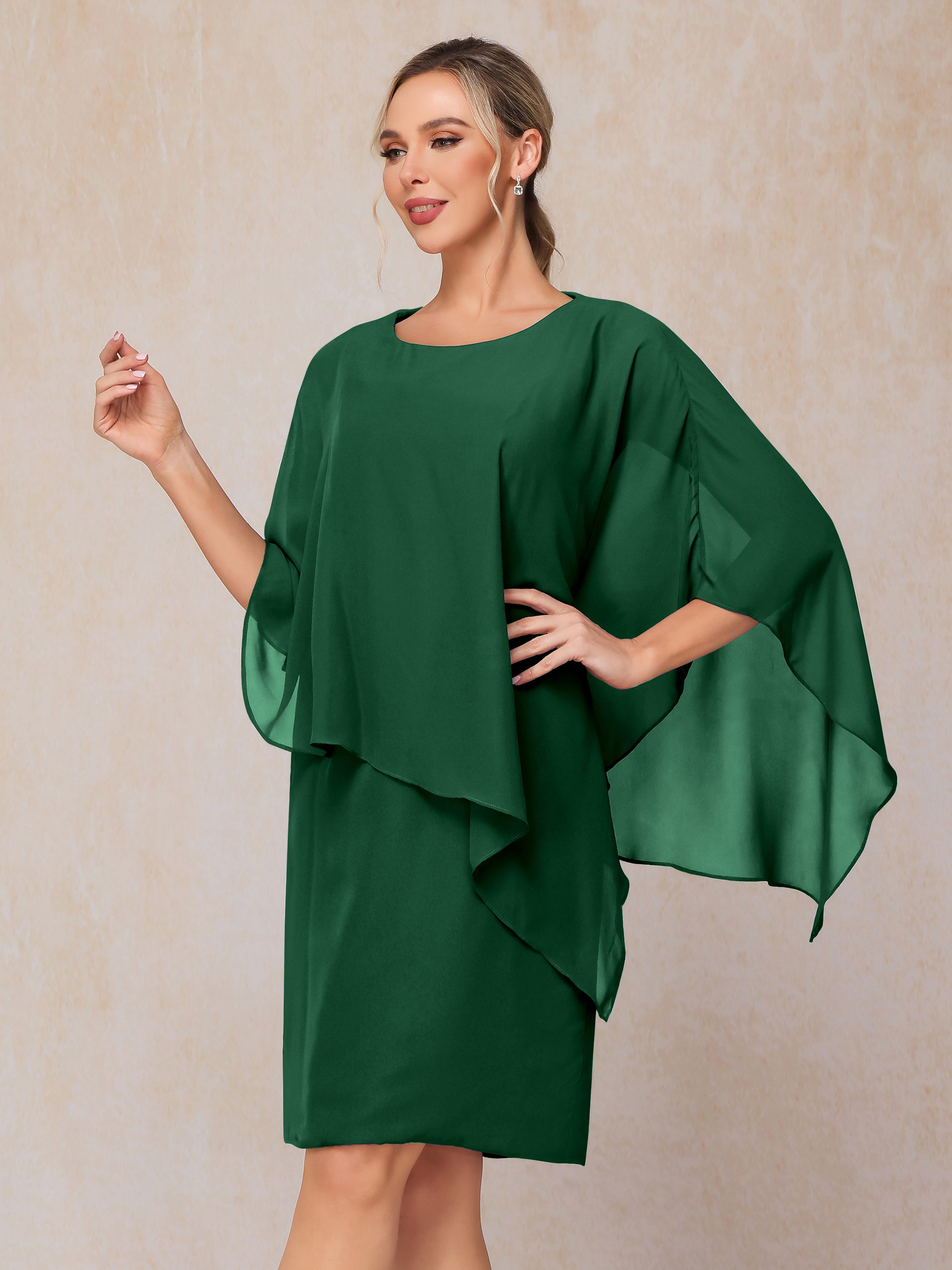 Knee Length Short Sleeves Chiffon Mother Of The Groom Dress