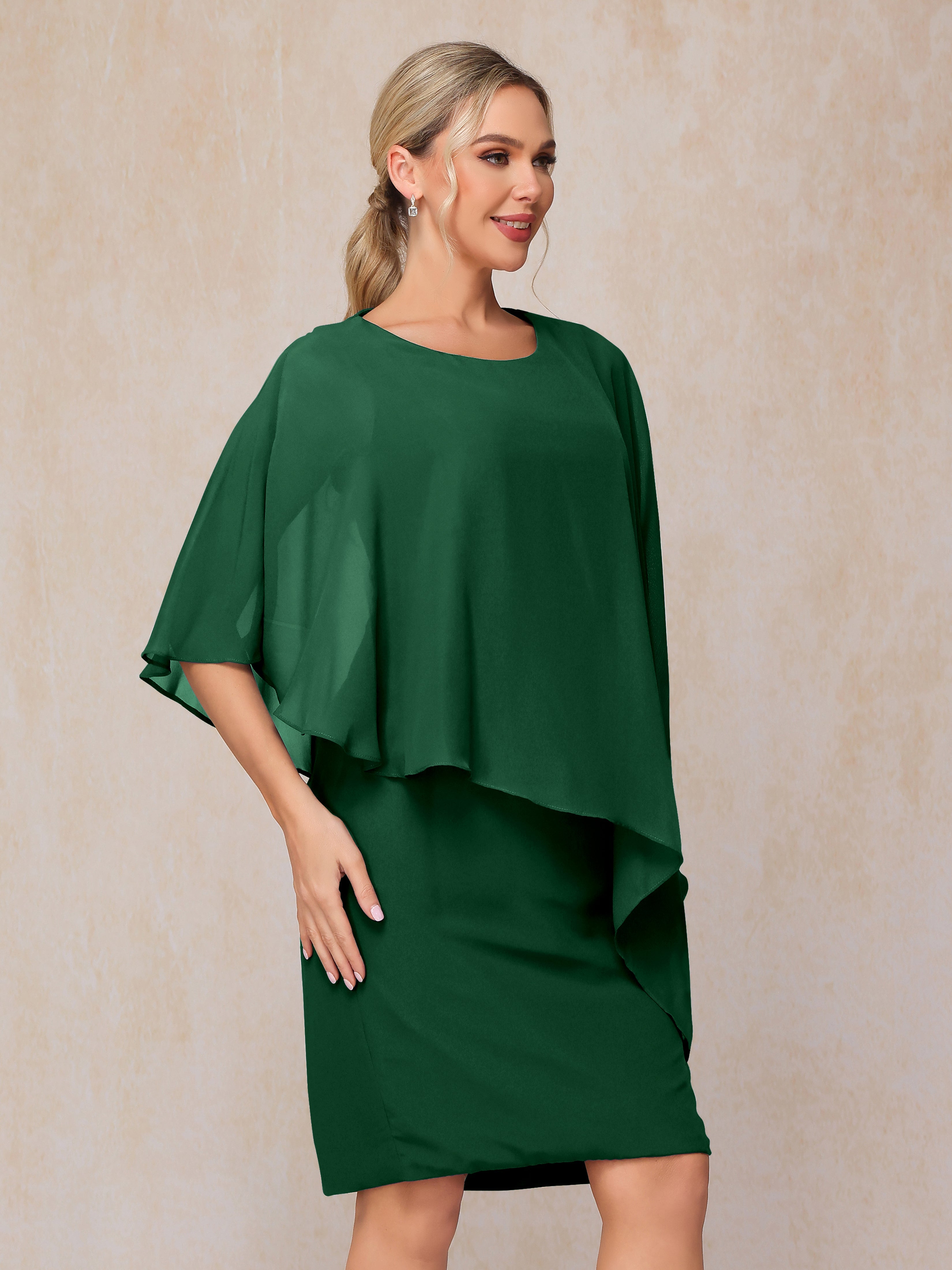 Knee Length Short Sleeves Chiffon Mother Of The Groom Dress