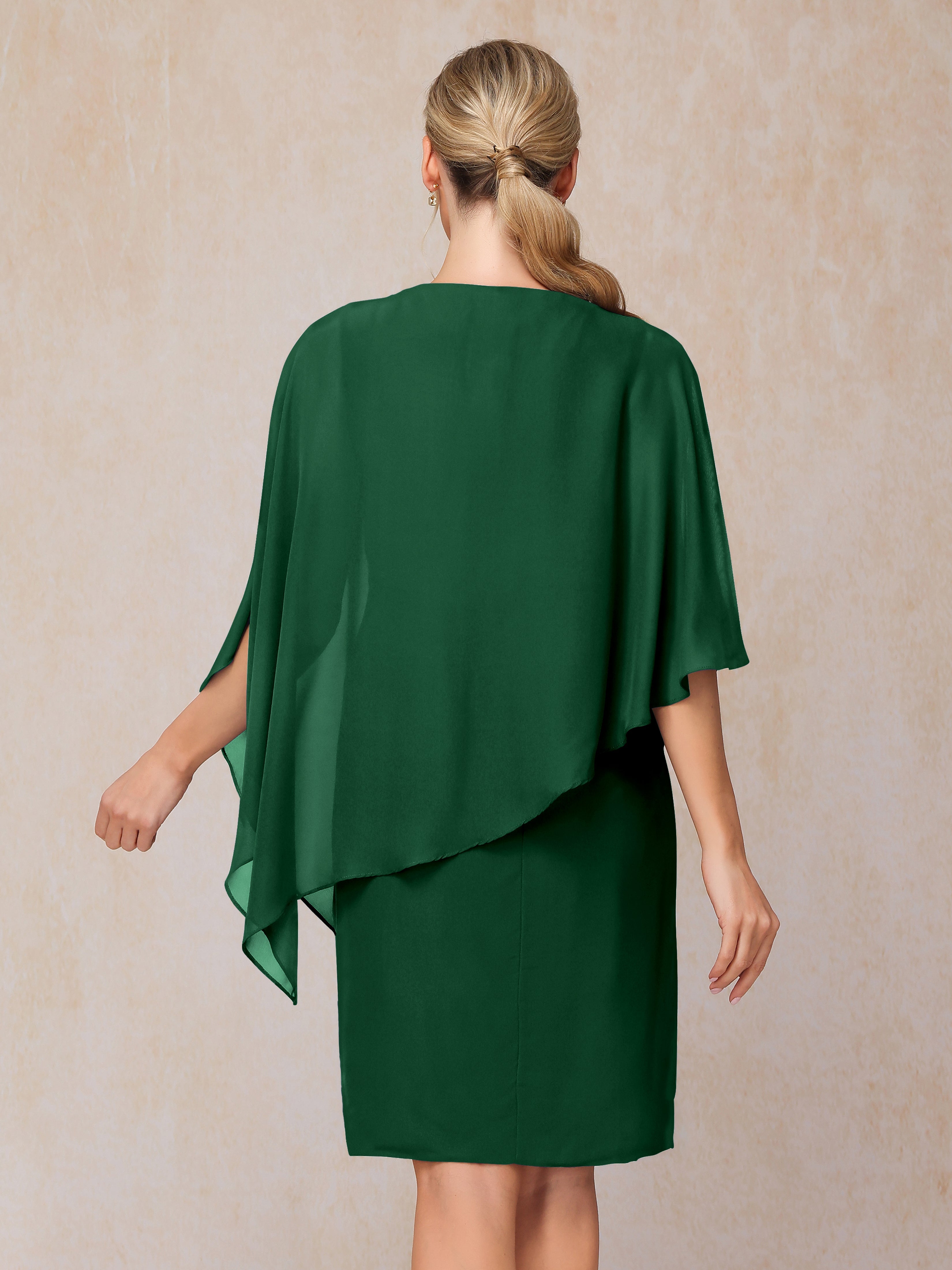Knee Length Short Sleeves Chiffon Mother Of The Groom Dress