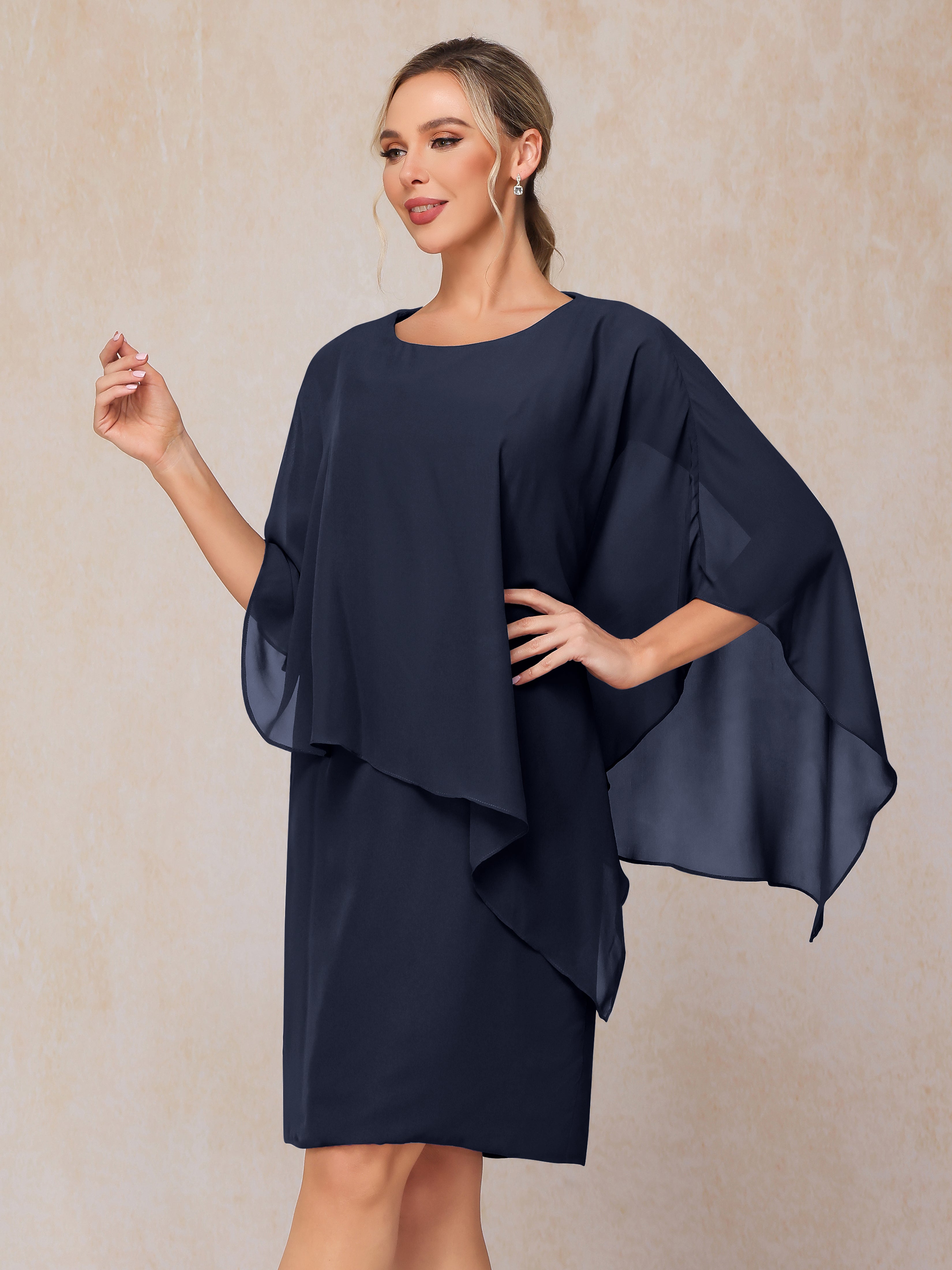 Knee Length Short Sleeves Chiffon Mother Of The Groom Dress
