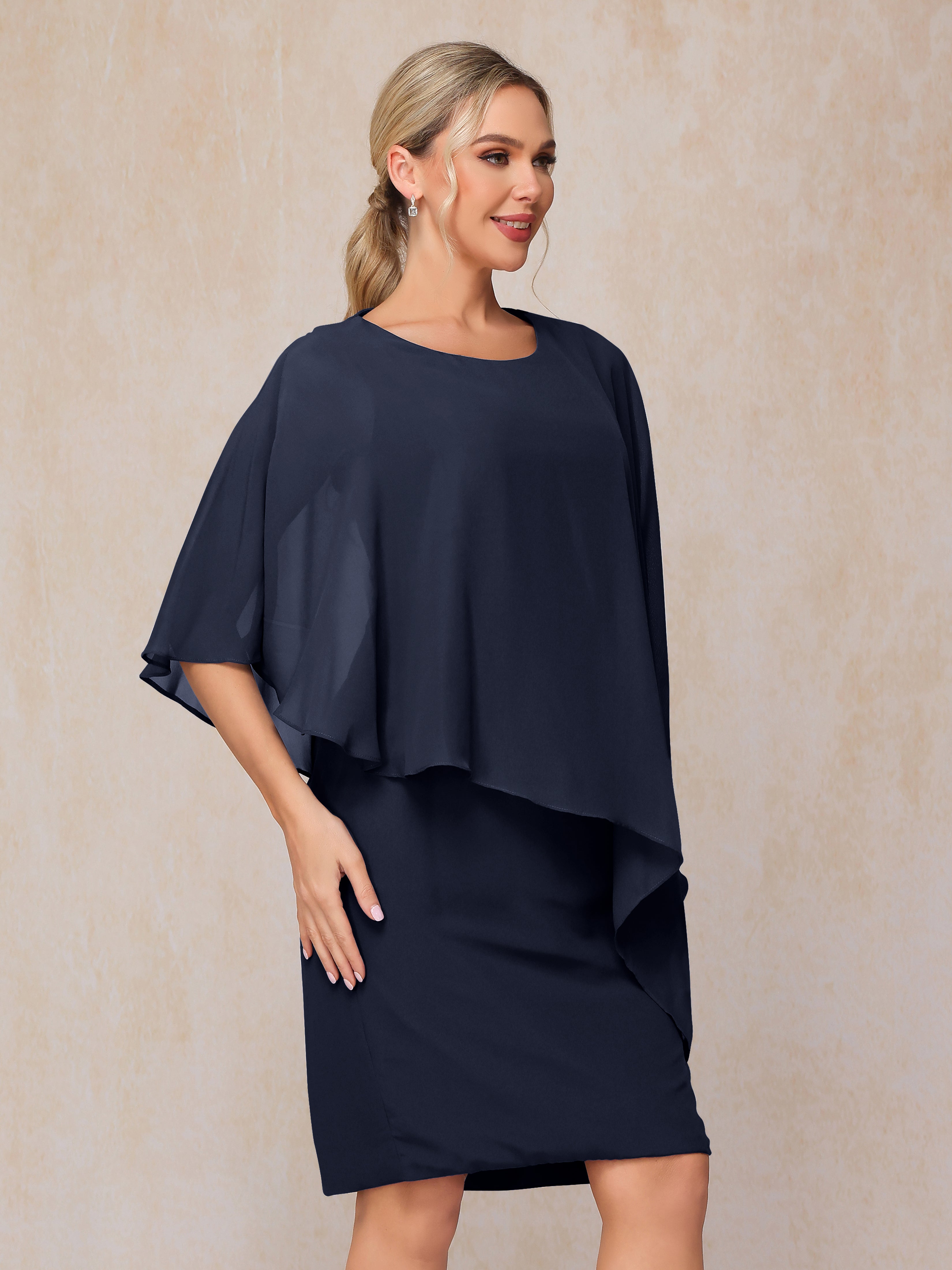 Knee Length Short Sleeves Chiffon Mother Of The Groom Dress