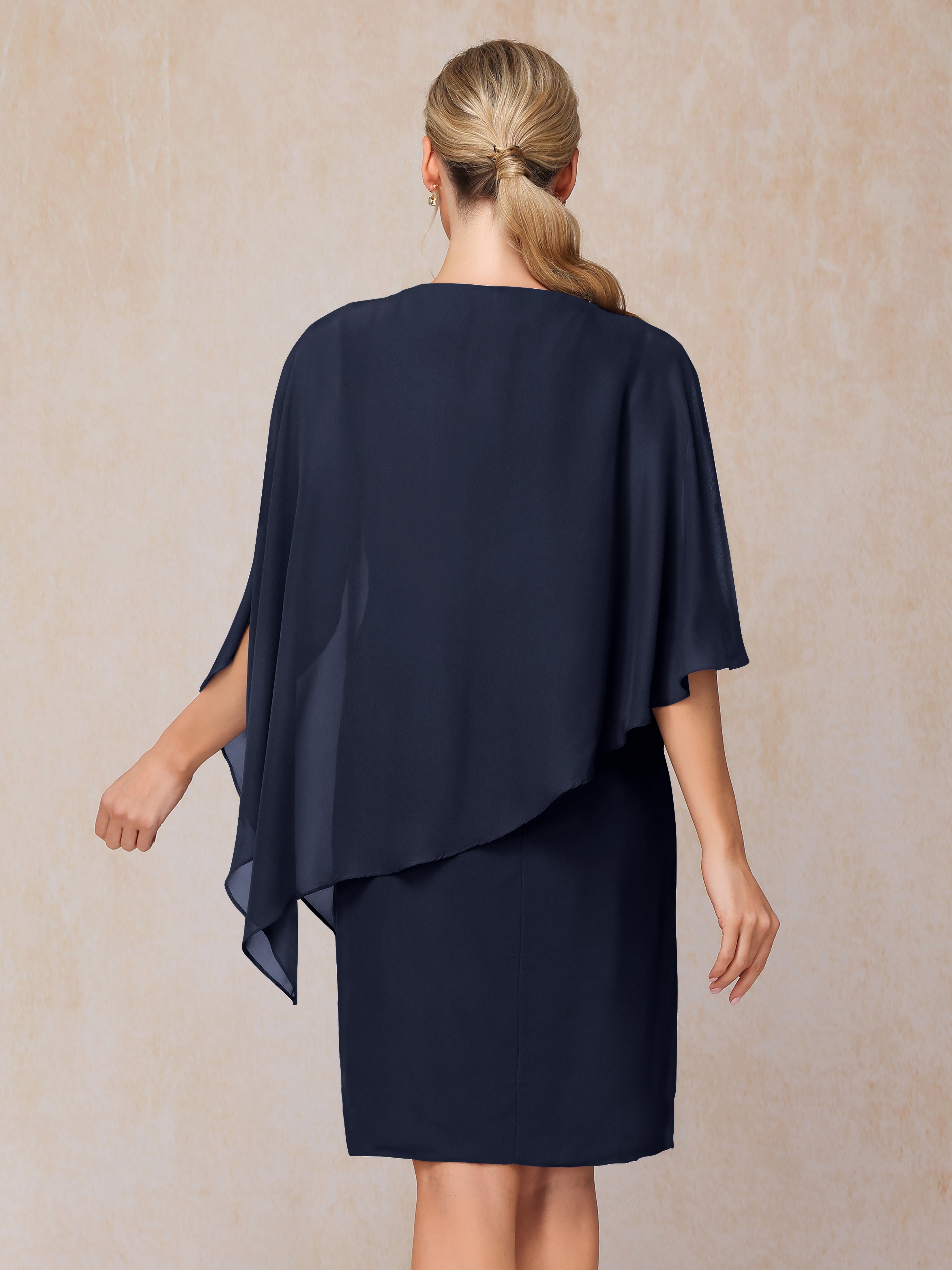 Knee Length Short Sleeves Chiffon Mother Of The Groom Dress