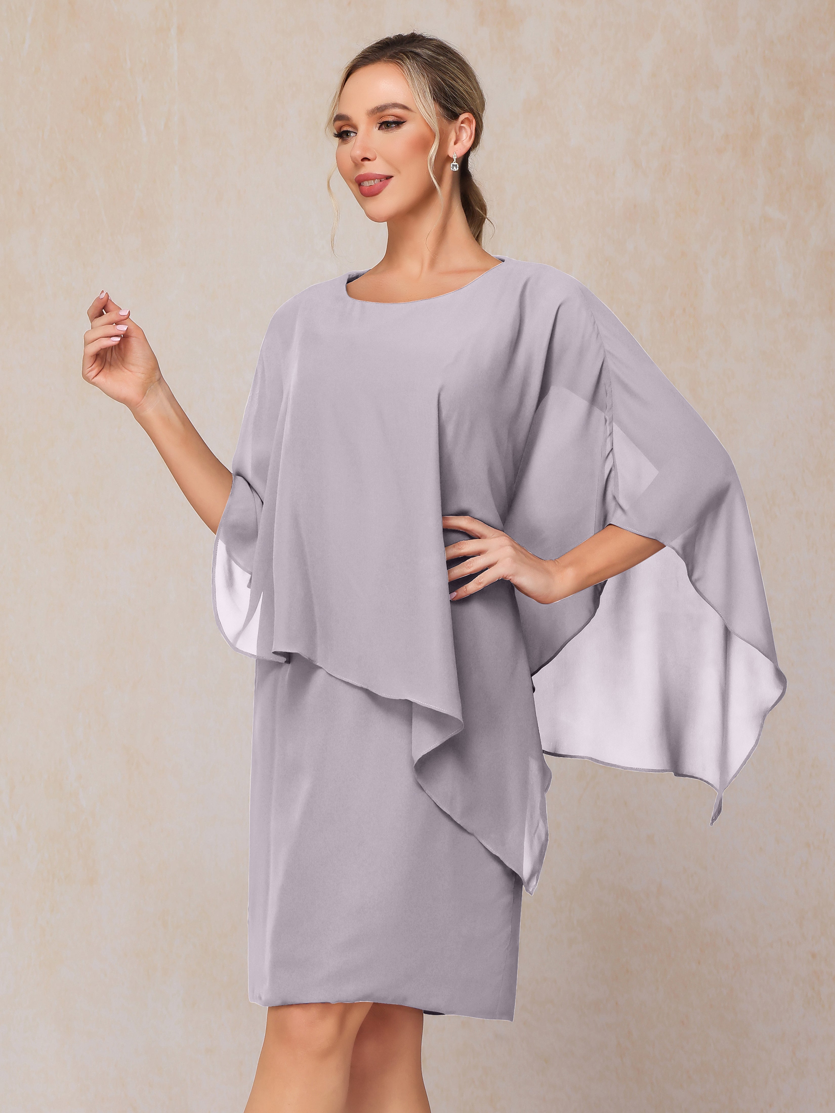 Knee Length Short Sleeves Chiffon Mother Of The Groom Dress