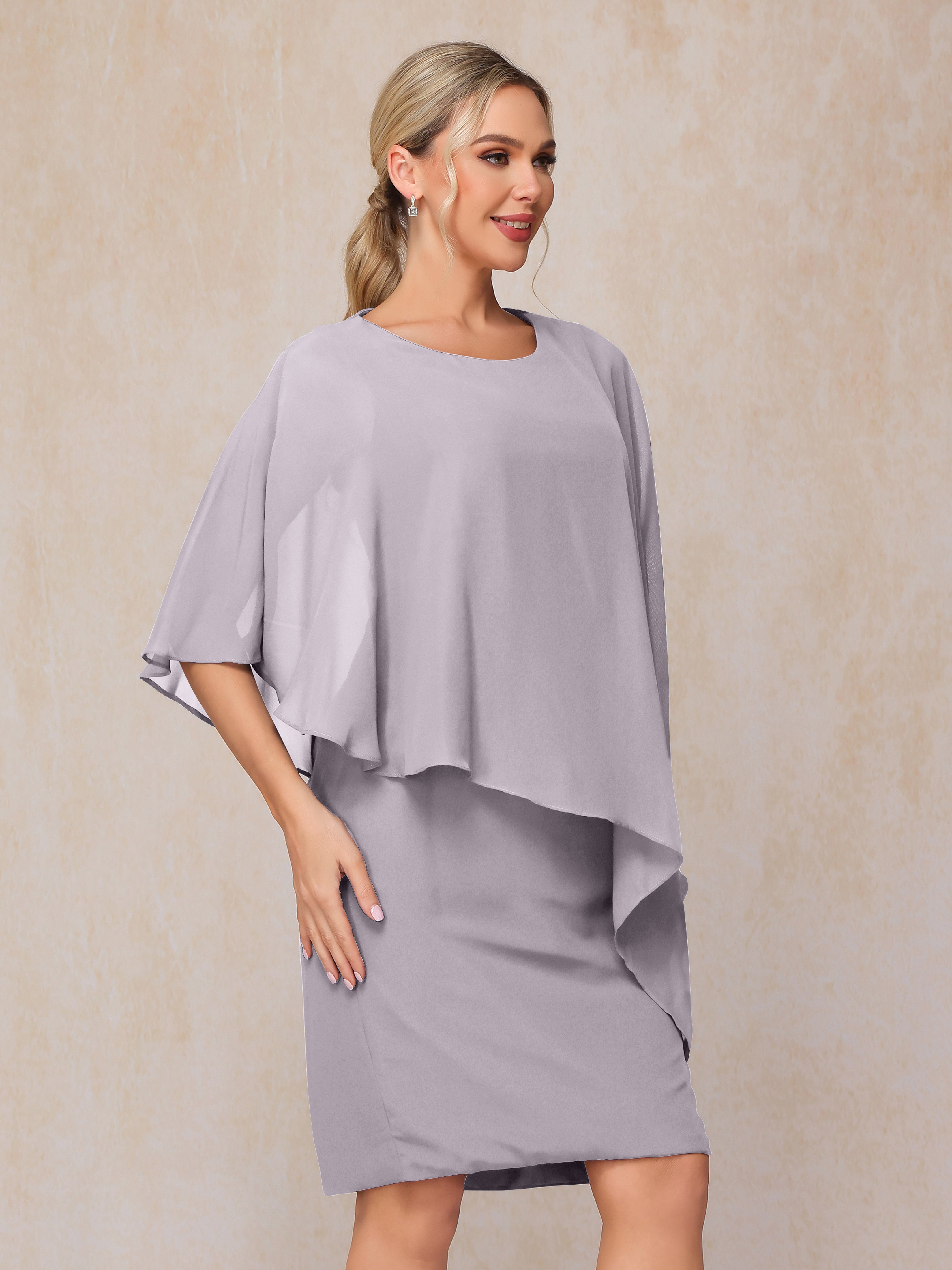 Knee Length Short Sleeves Chiffon Mother Of The Groom Dress