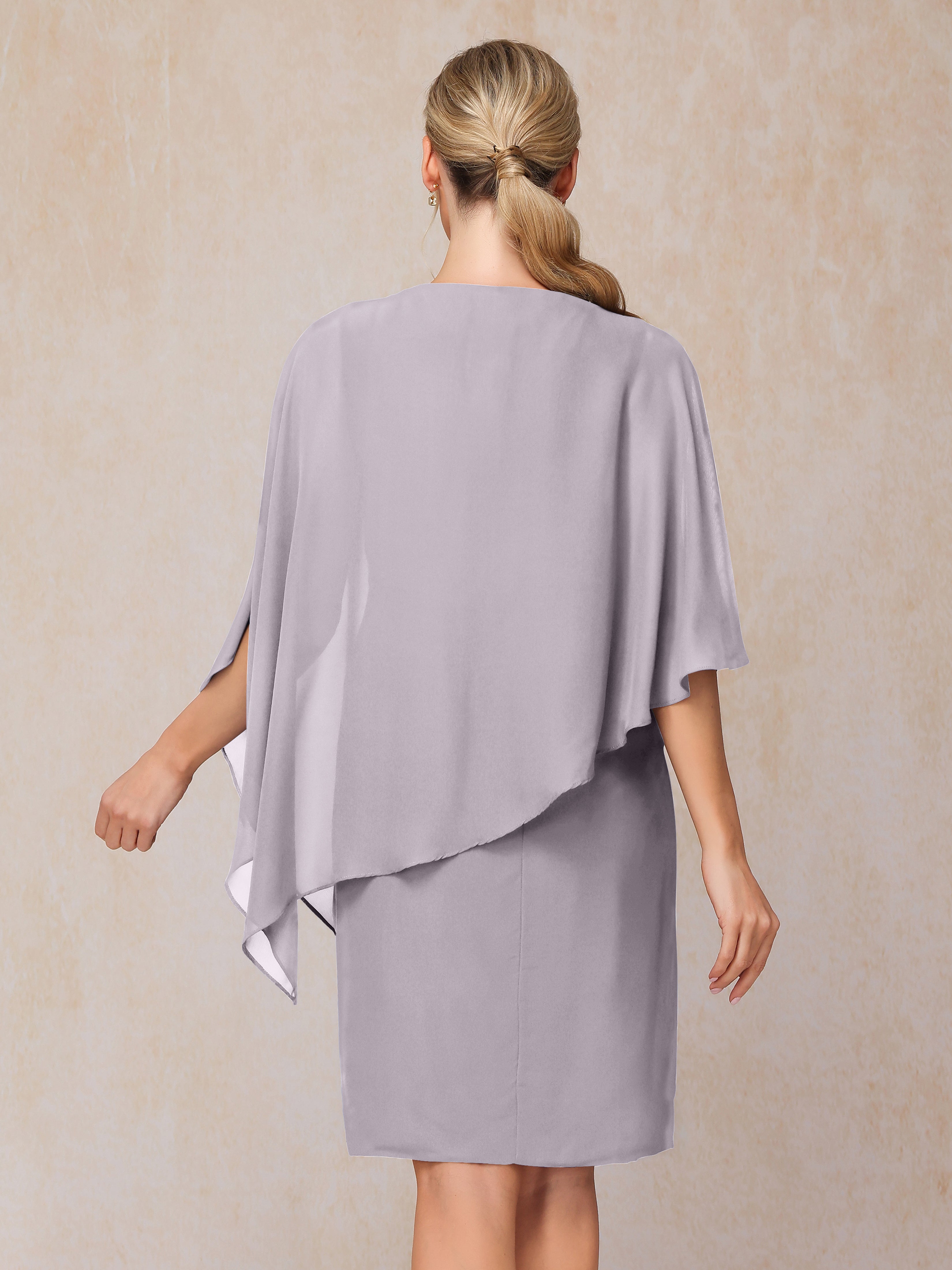 Knee Length Short Sleeves Chiffon Mother Of The Groom Dress