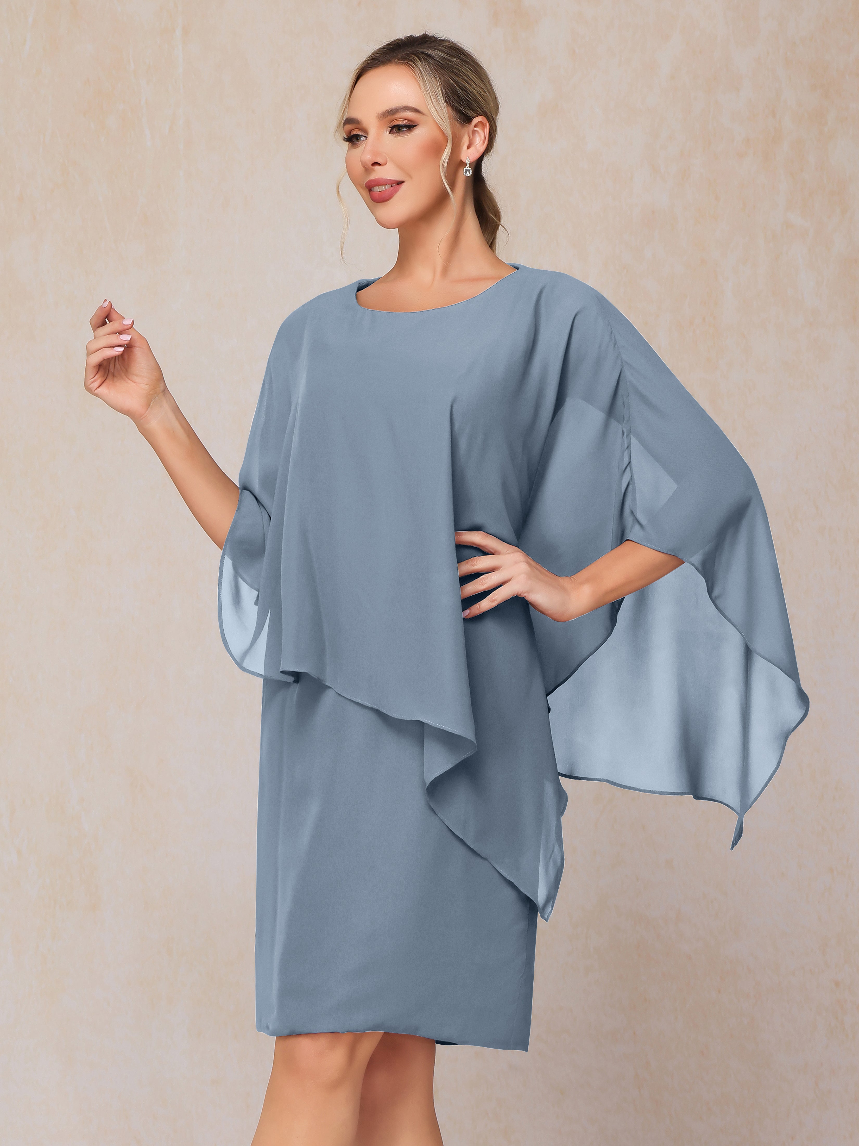 Knee Length Short Sleeves Chiffon Mother Of The Groom Dress
