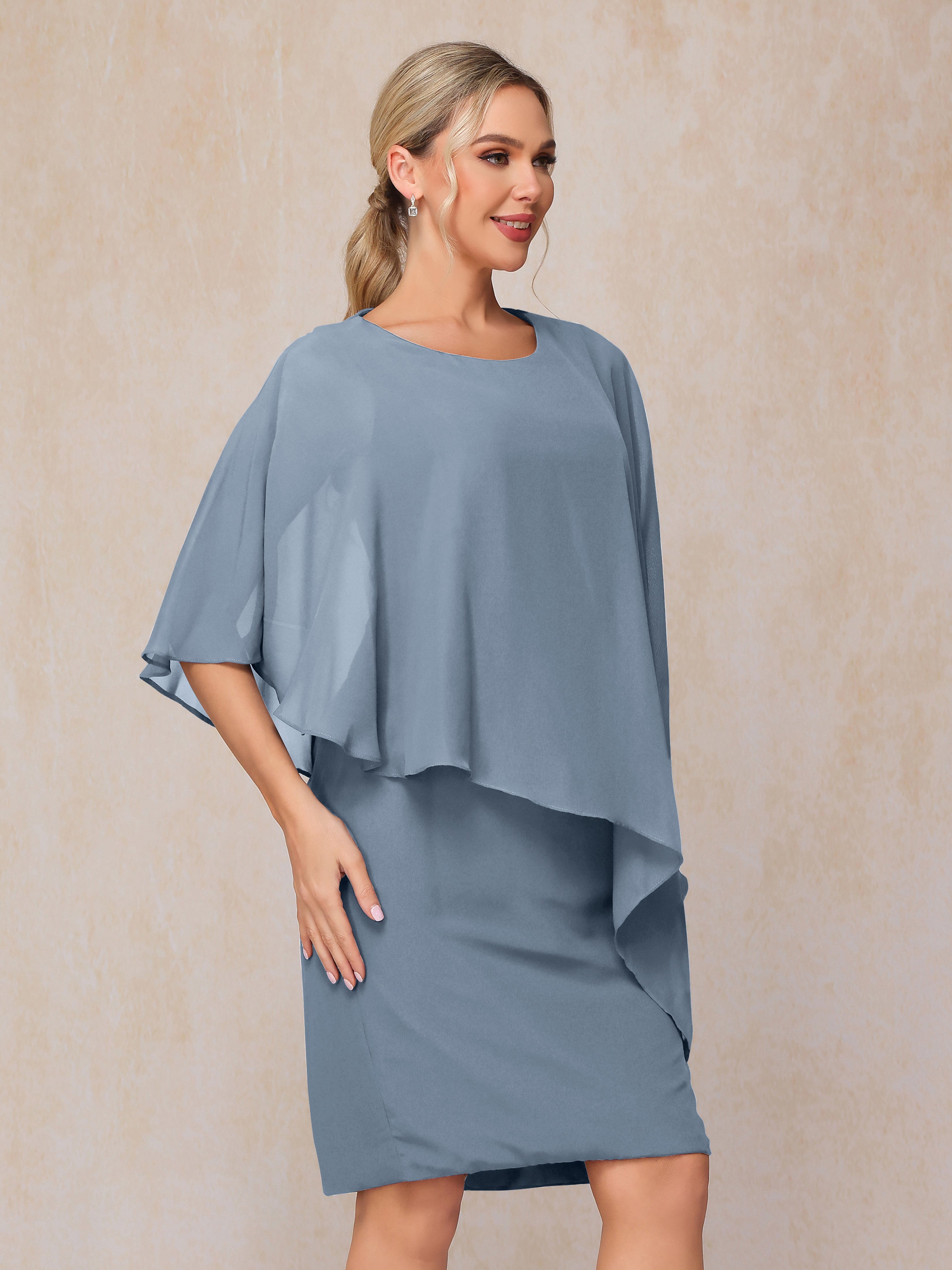 Knee Length Short Sleeves Chiffon Mother Of The Groom Dress
