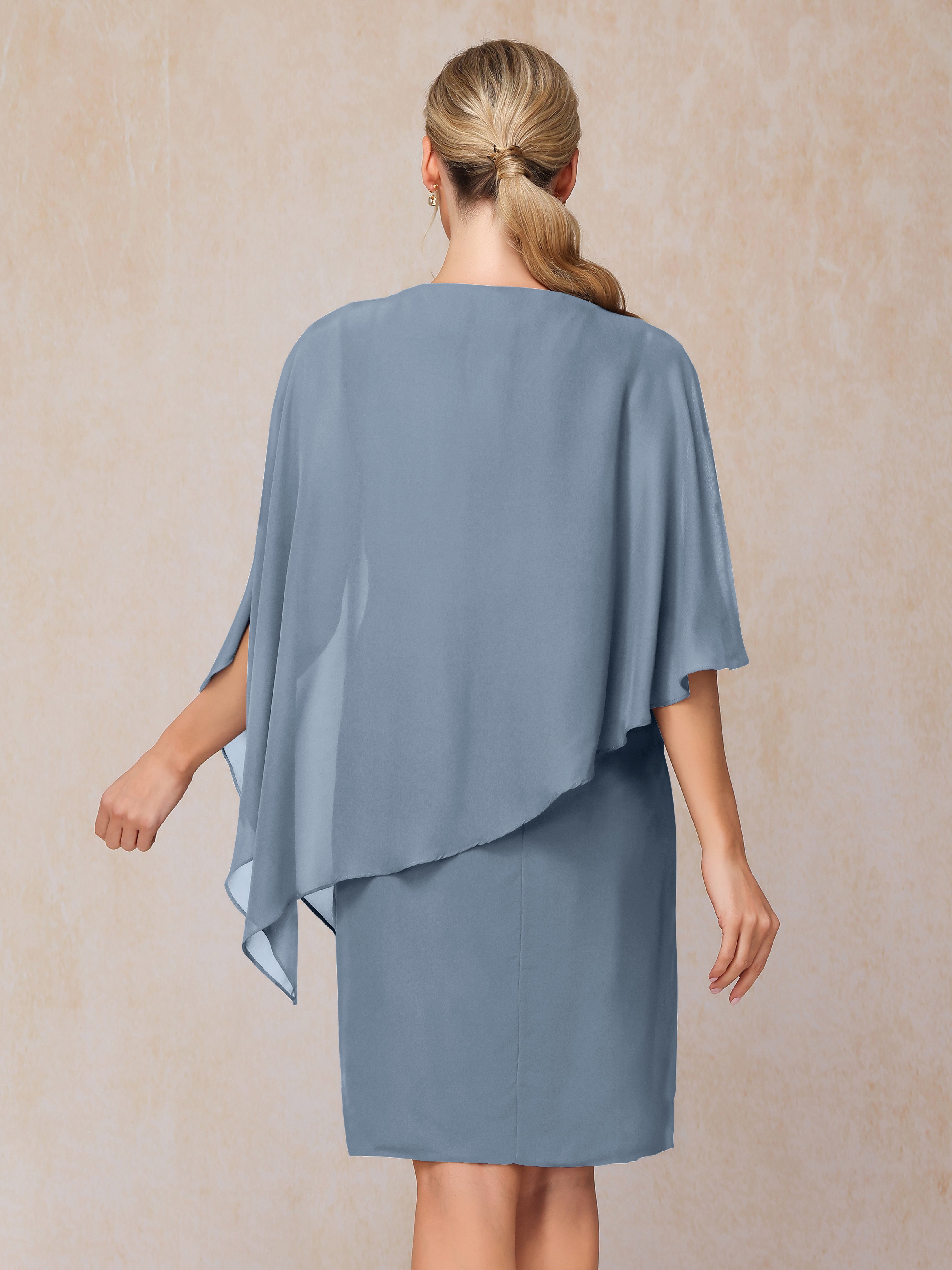 Knee Length Short Sleeves Chiffon Mother Of The Groom Dress