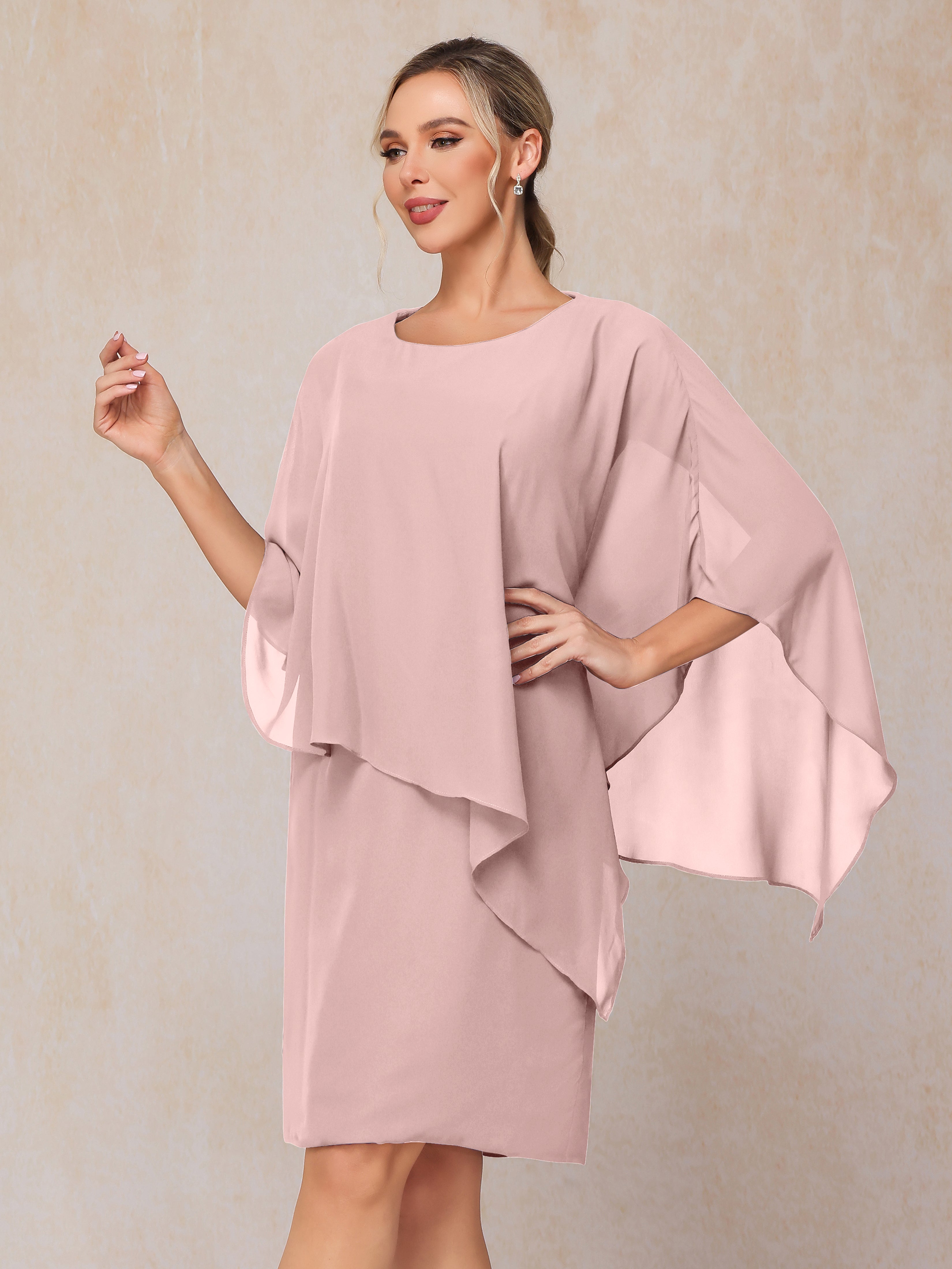 Knee Length Short Sleeves Chiffon Mother Of The Groom Dress