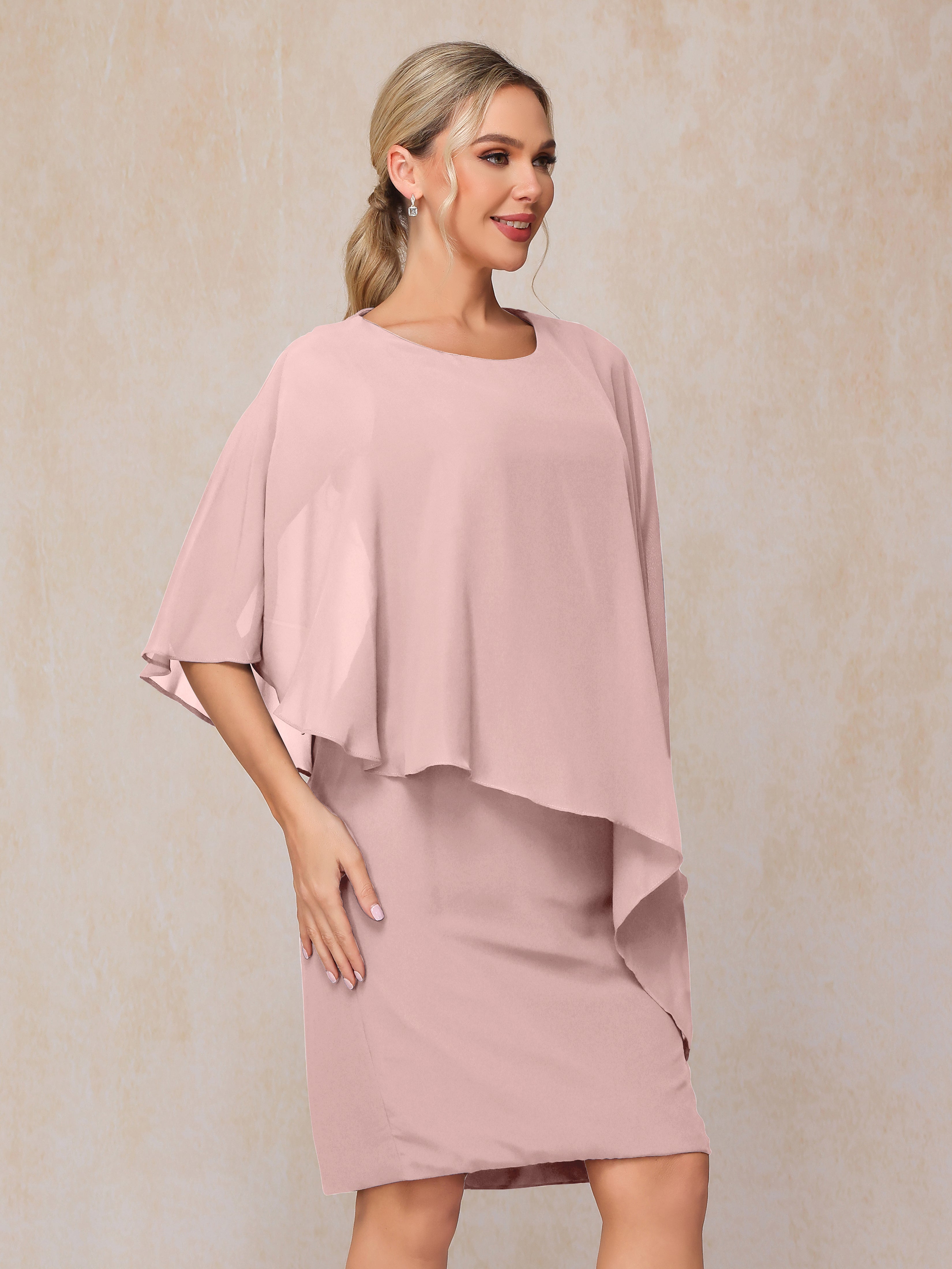 Knee Length Short Sleeves Chiffon Mother Of The Groom Dress