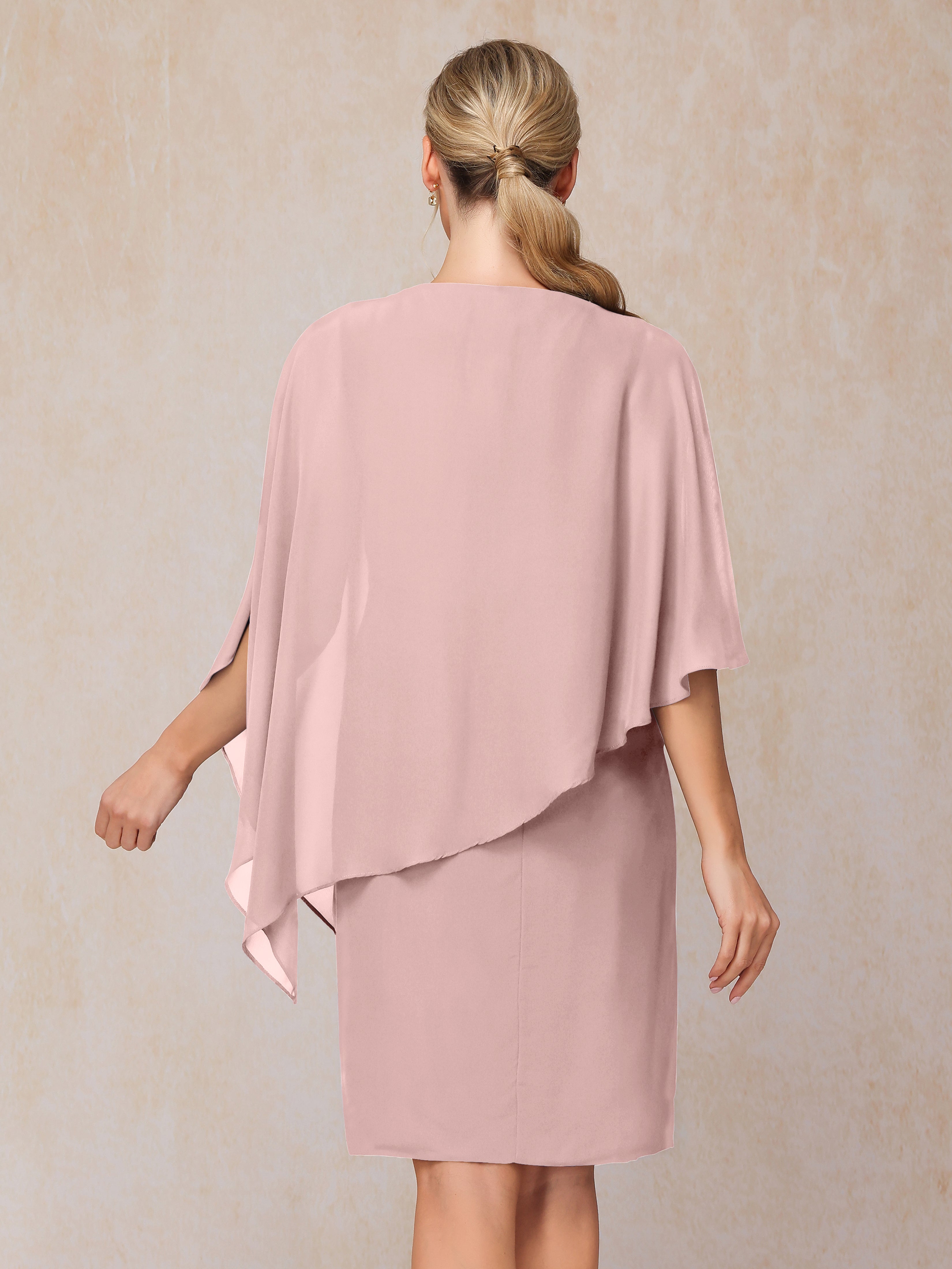 Knee Length Short Sleeves Chiffon Mother Of The Groom Dress