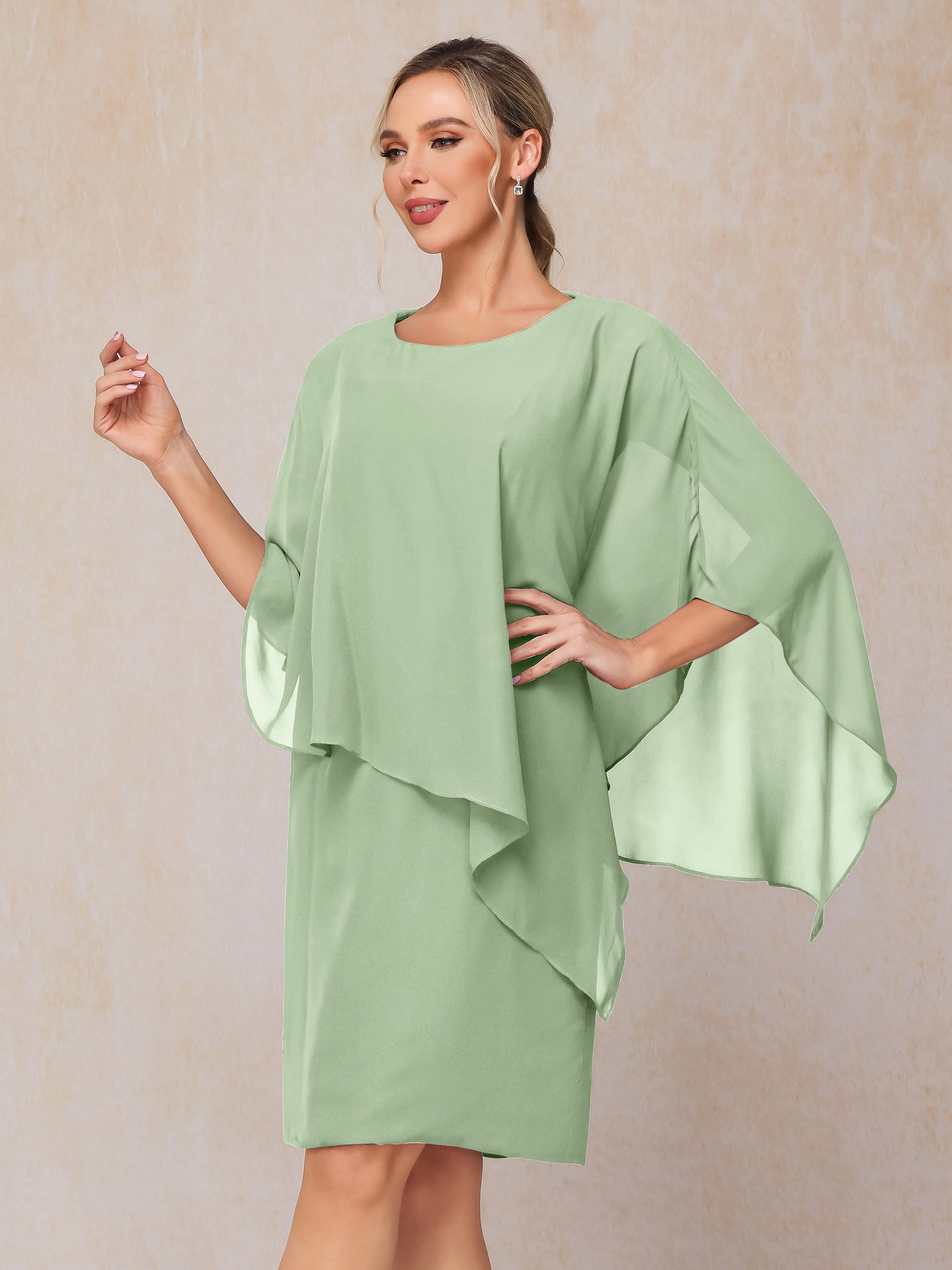 Knee Length Short Sleeves Chiffon Mother Of The Groom Dress
